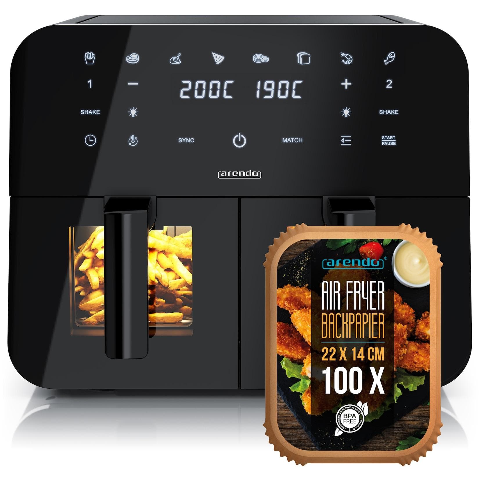 Arendo Heißluftfritteuse 2400 W Sichtfenster Umluftsystem