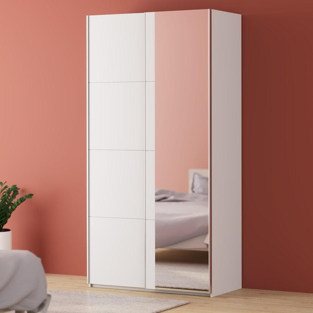 FORTE Schwebetürenschrank Fittio Weiß mit Spiegeltüren