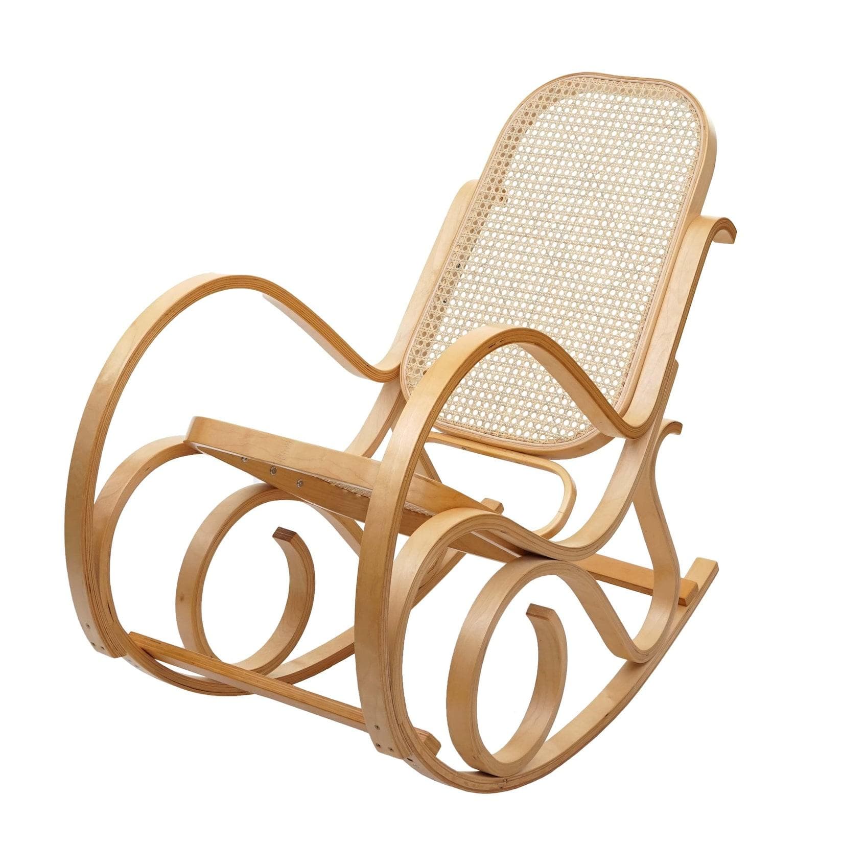 MCW Schaukelstuhl Gallarate Schwingsessel Eiche-Optik Massivholz Rattan