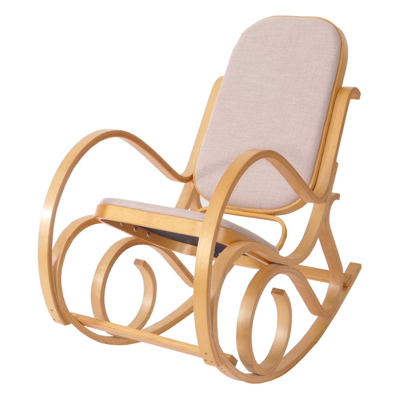 MCW Schaukelstuhl Gallarate Schwingsessel Eiche-Optik Beige Stoff