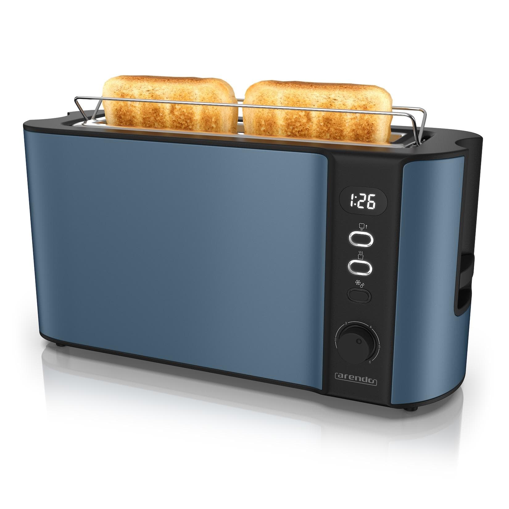 Arendo Toaster Edelstahl Langschlitz mit Brötchenaufsatz