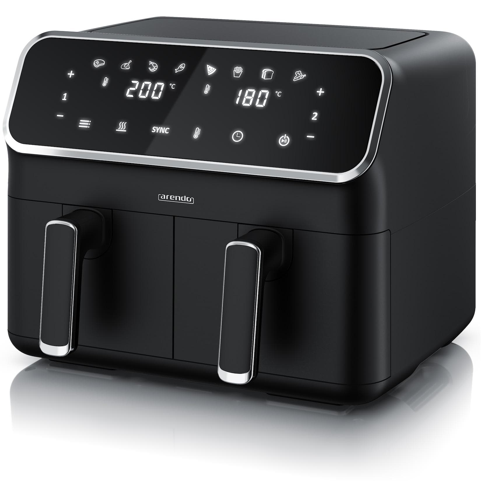 Arendo Heißluftfritteuse XXL, Doppelkammer Airfryer 8 L, Edelstahl, 2700 W