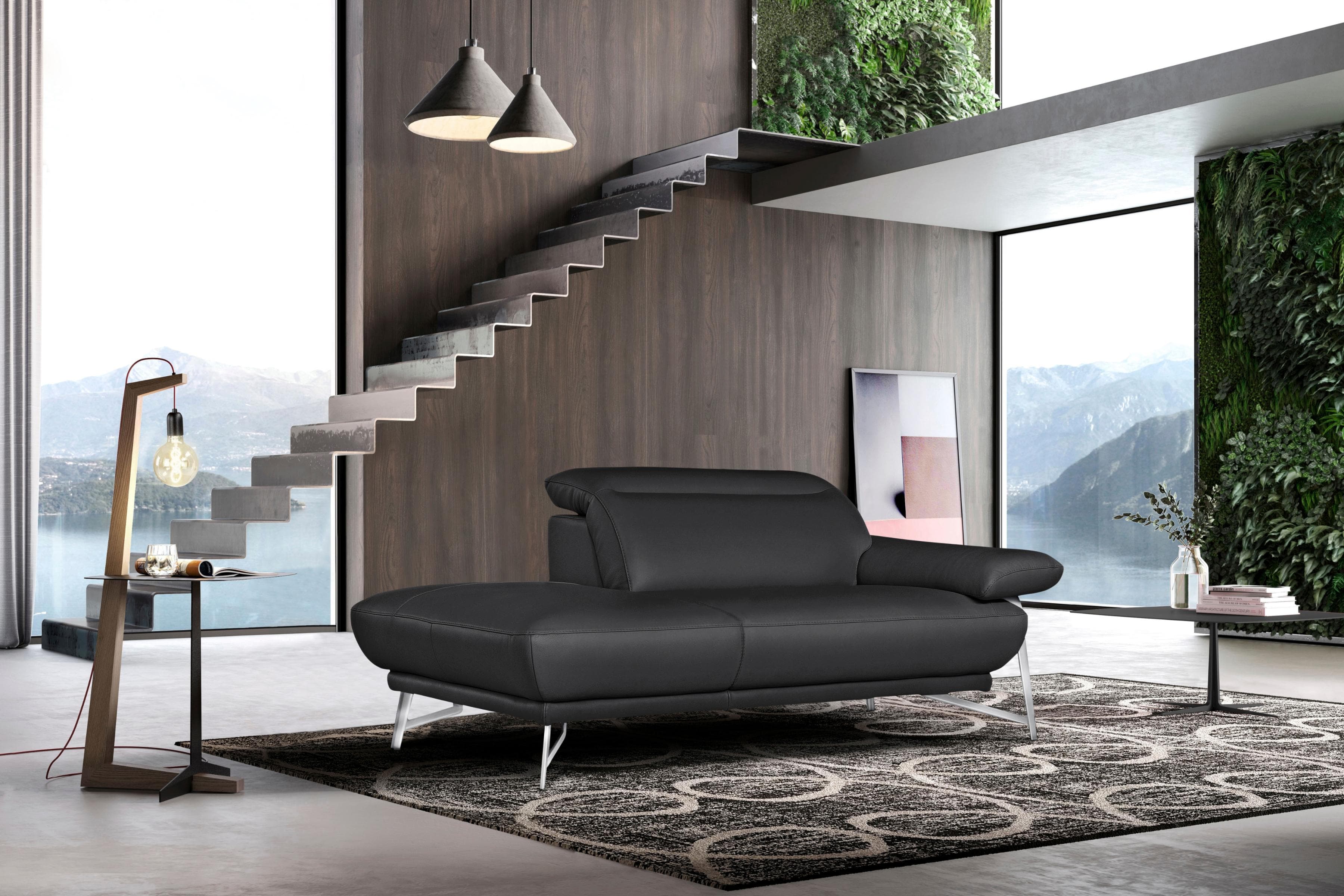 EGOITALIANO Anais Designsofa 179 cm Leder Schwarz Chrom