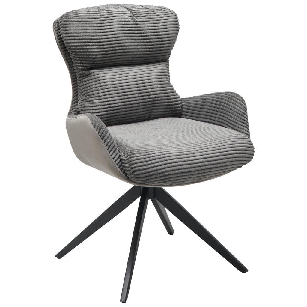 Mid.you Armlehnstuhl Cord Grau Metall Textil Drehkreuz Esszimmerstühle