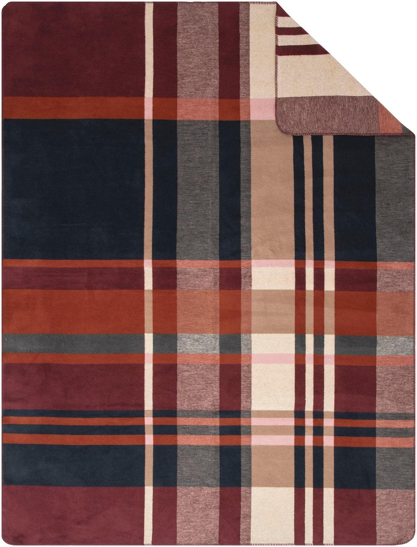 IBENA Wohndecke Falkland Bordeauxrot/Blau 150x200cm Baumwolle