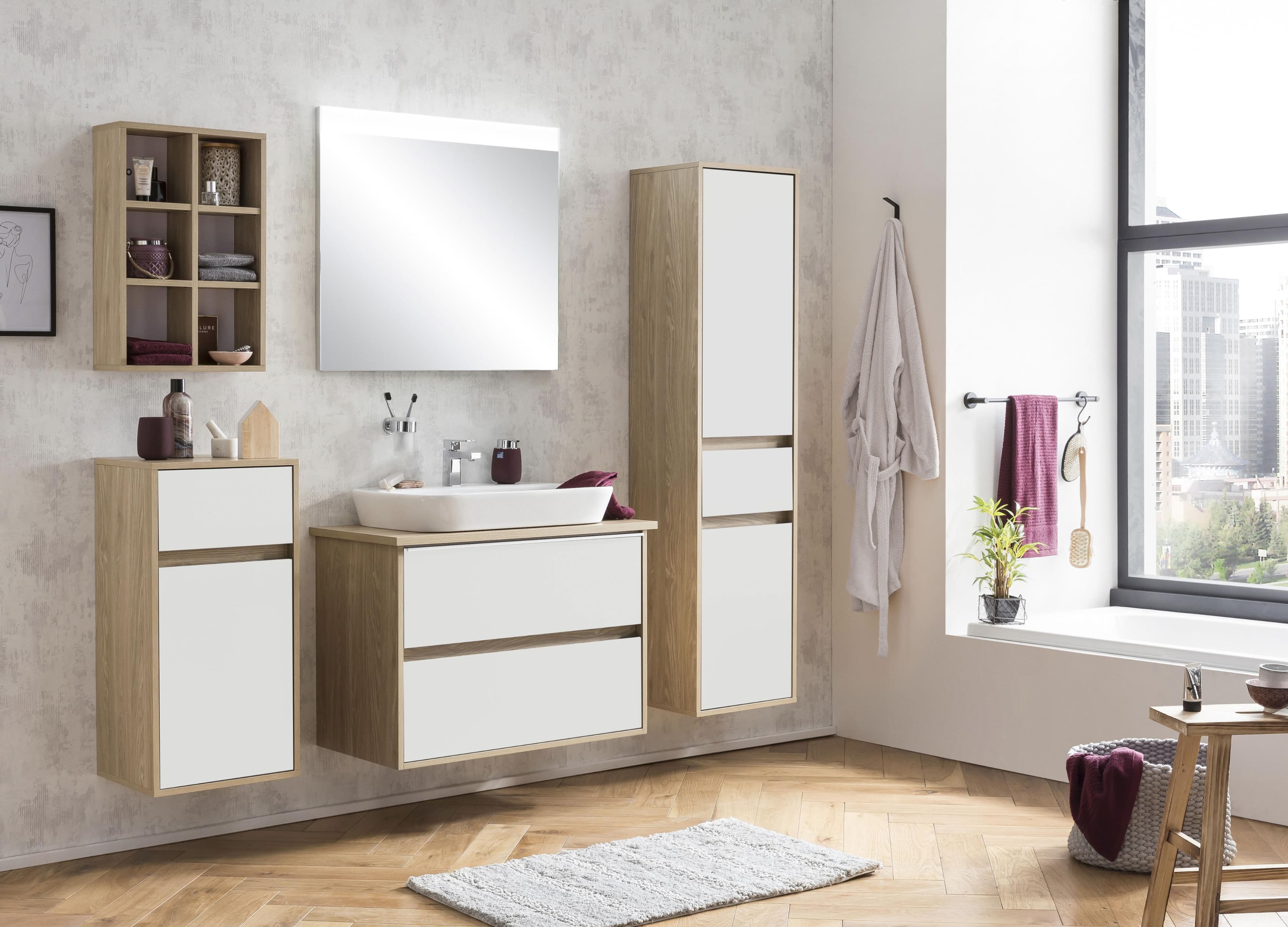 Wandregal mit 6 offenen Fächern & fühlbarer Holzstruktur