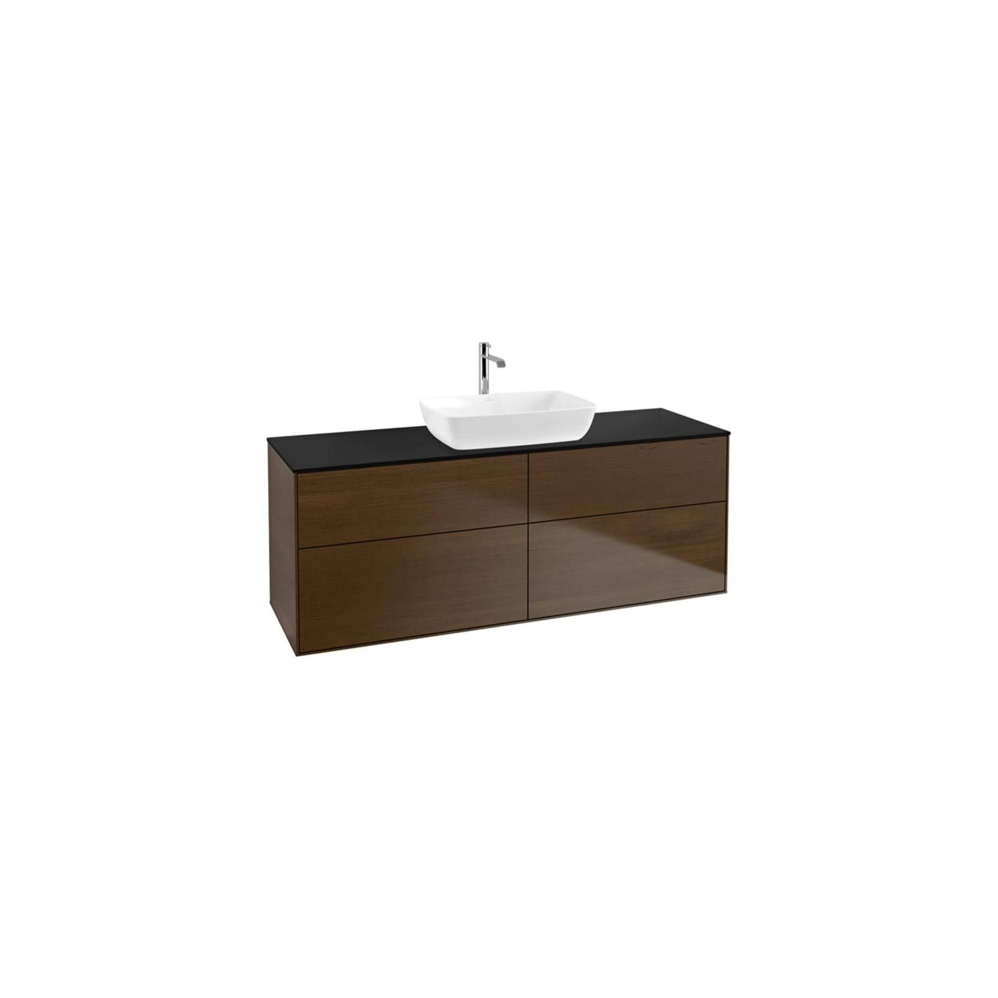 Villeroy und Boch Finion Waschtischunterschrank 160x60,3 cm, Emotion, Abdeckplatte Black Matt, Walnut Veneer