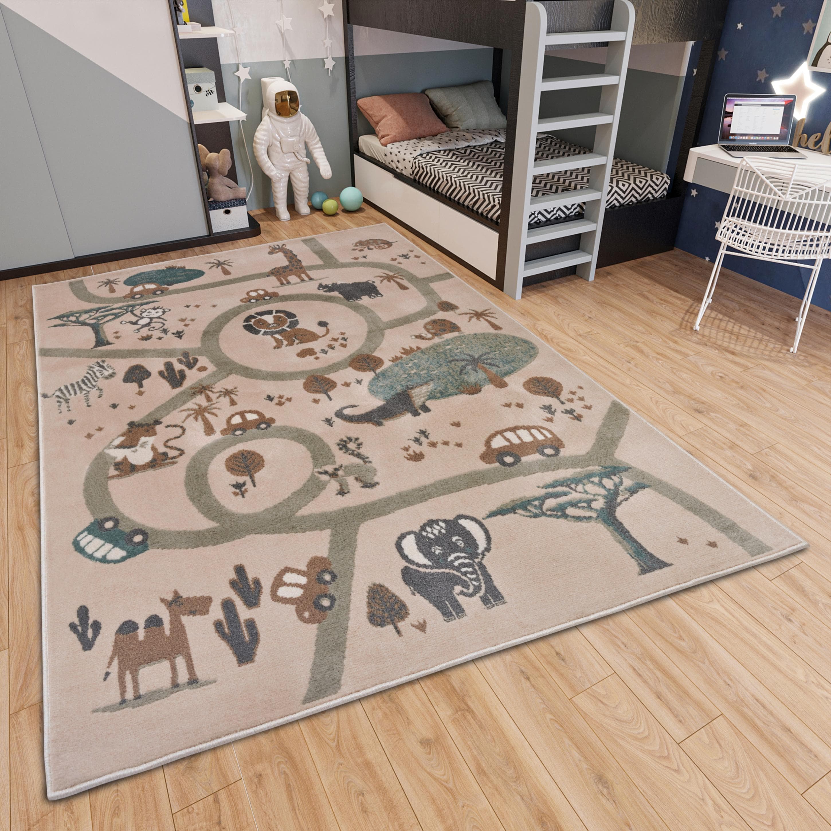 HANSE HOME Kinderteppich Adventures Animal Park Beige Braun Grau Kurzflor