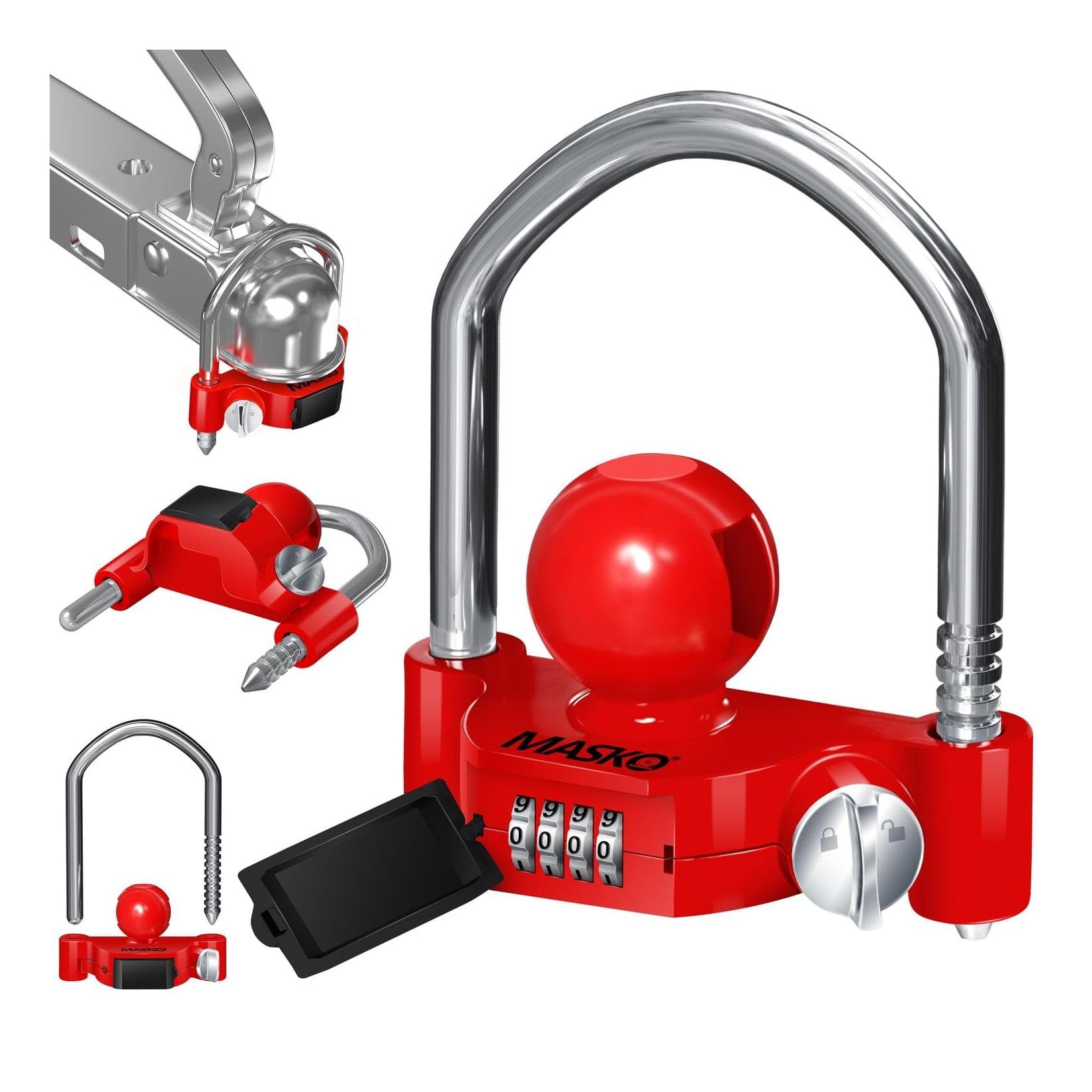 MASKO Anhängerschloss Zahlenschloss 4-stellig - Stahlbügel