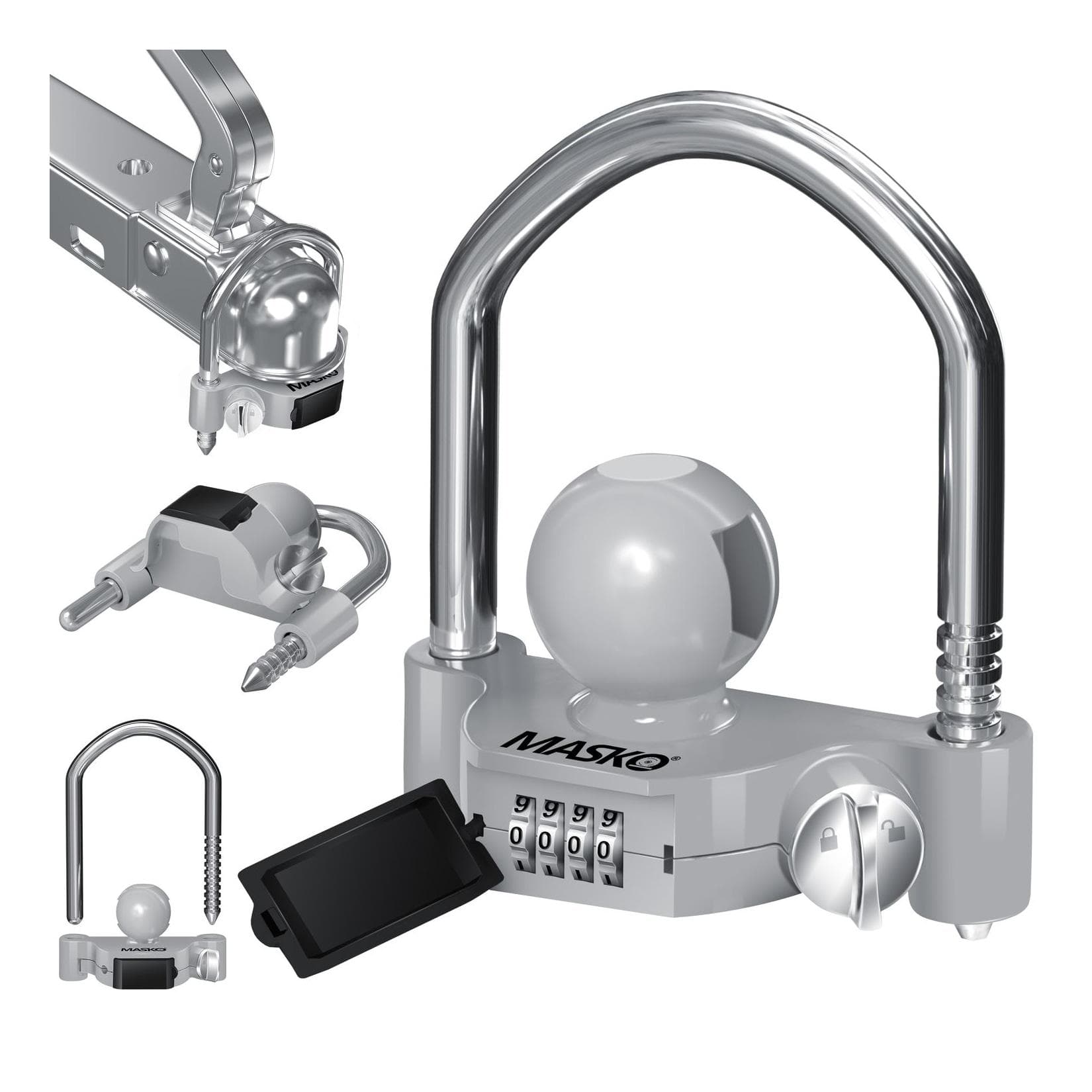 MASKO Anhängerschloss Zahlenschloss 4-stellig Code Stahlbügel