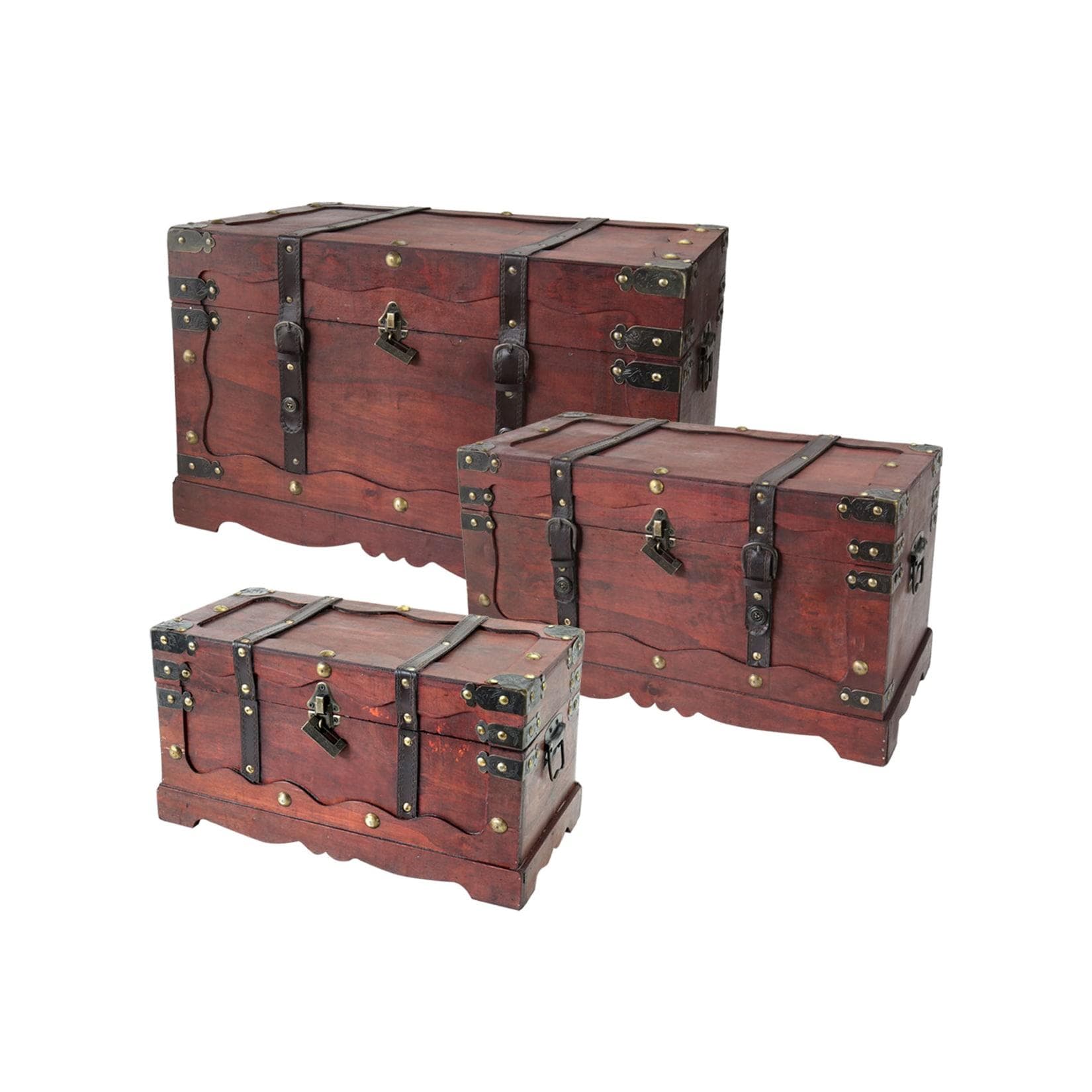 HMF Frankreich Holzschatztruhe mit Metallschloss - Handgefertigt 3er Set