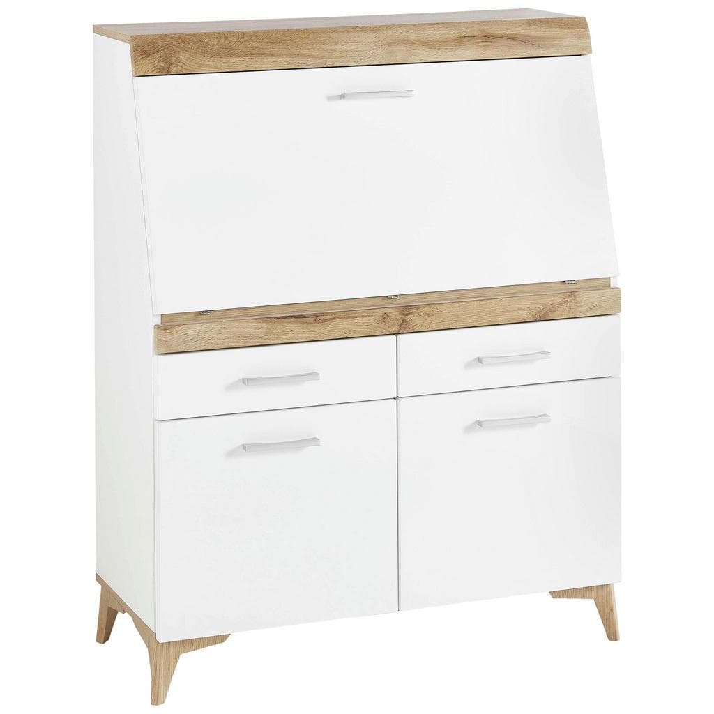 Secretär mit Monitorfach und Soft-Close - Weiß mit Eiche Altholz