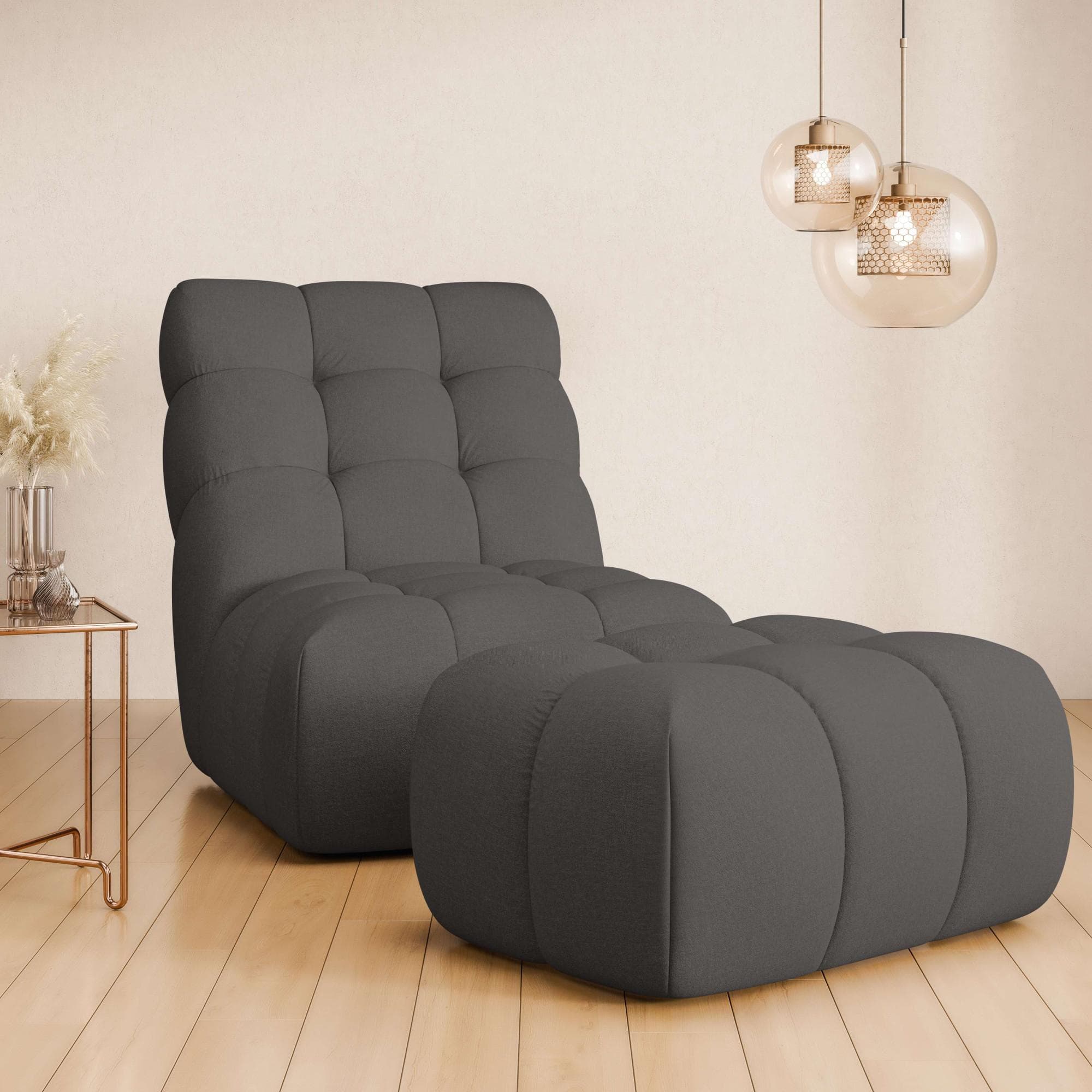 HOME AFFAIRE Aurelian XXL-Sessel mit Hocker Dunkelgrau Polyester