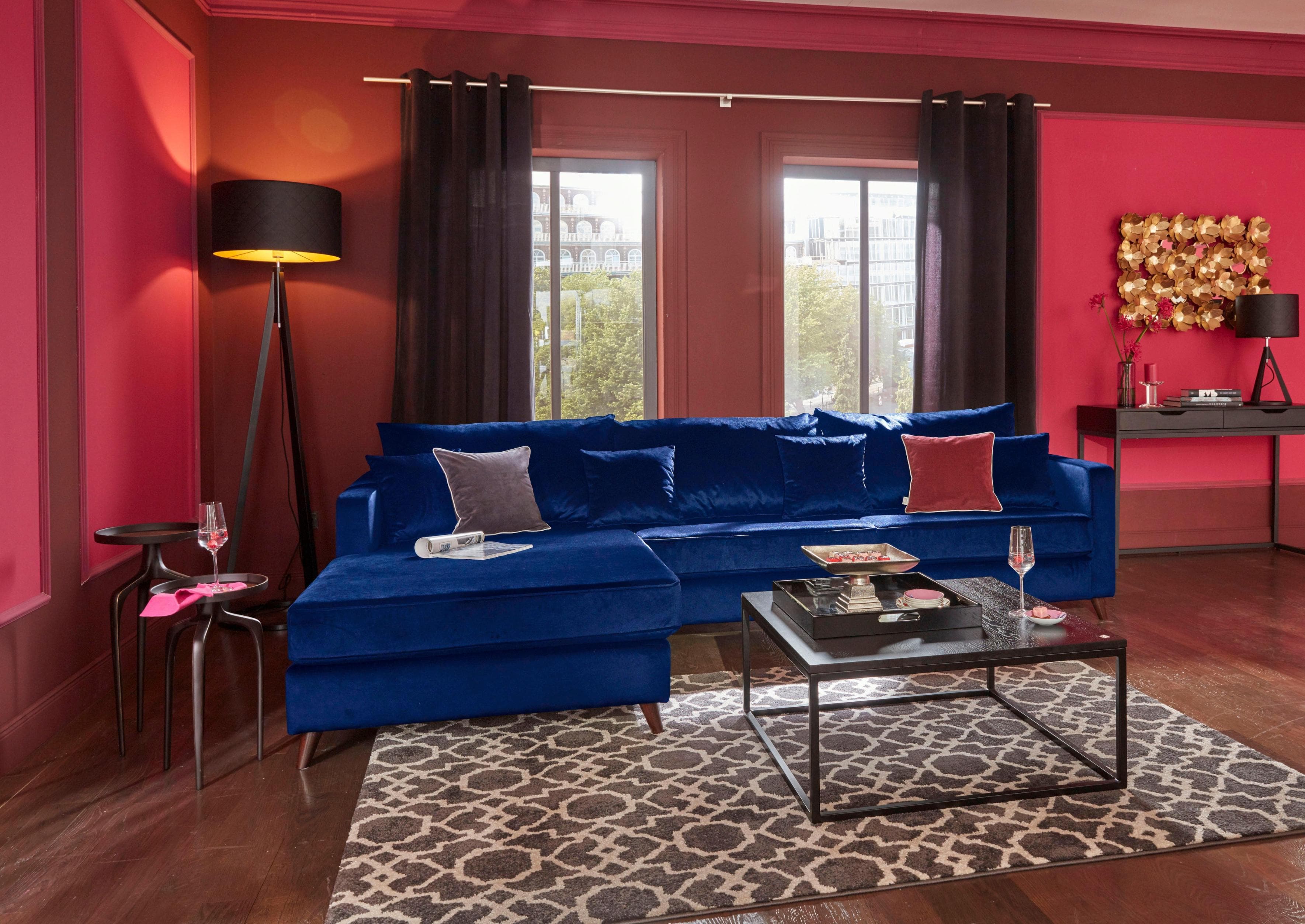 HOME AFFAIRE Ecksofa Renesse L-Form Blau Samtvelours