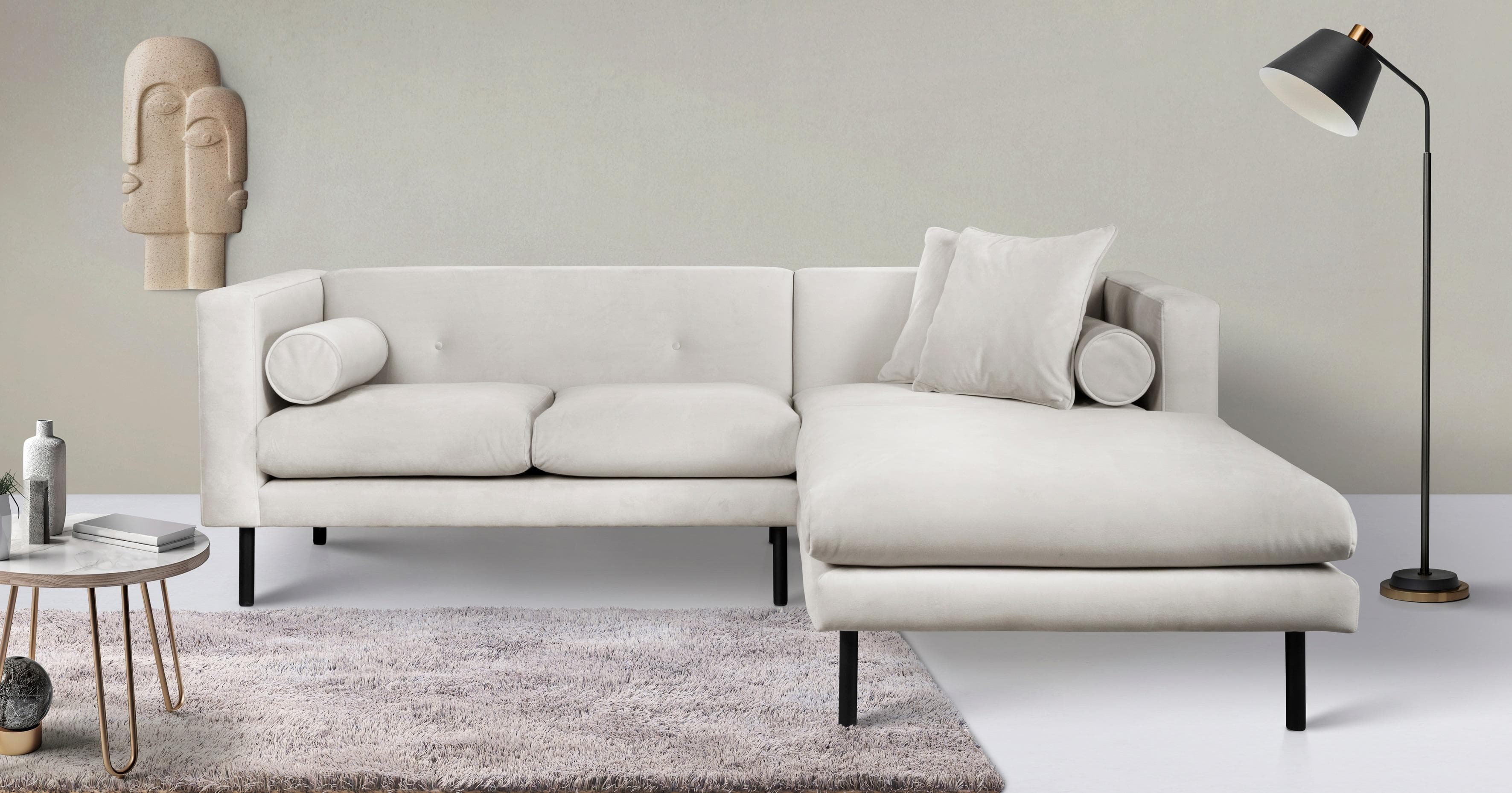 Home Affaire Ecksofa Lillibeth L-Form Beige Samtoptik Recamiere