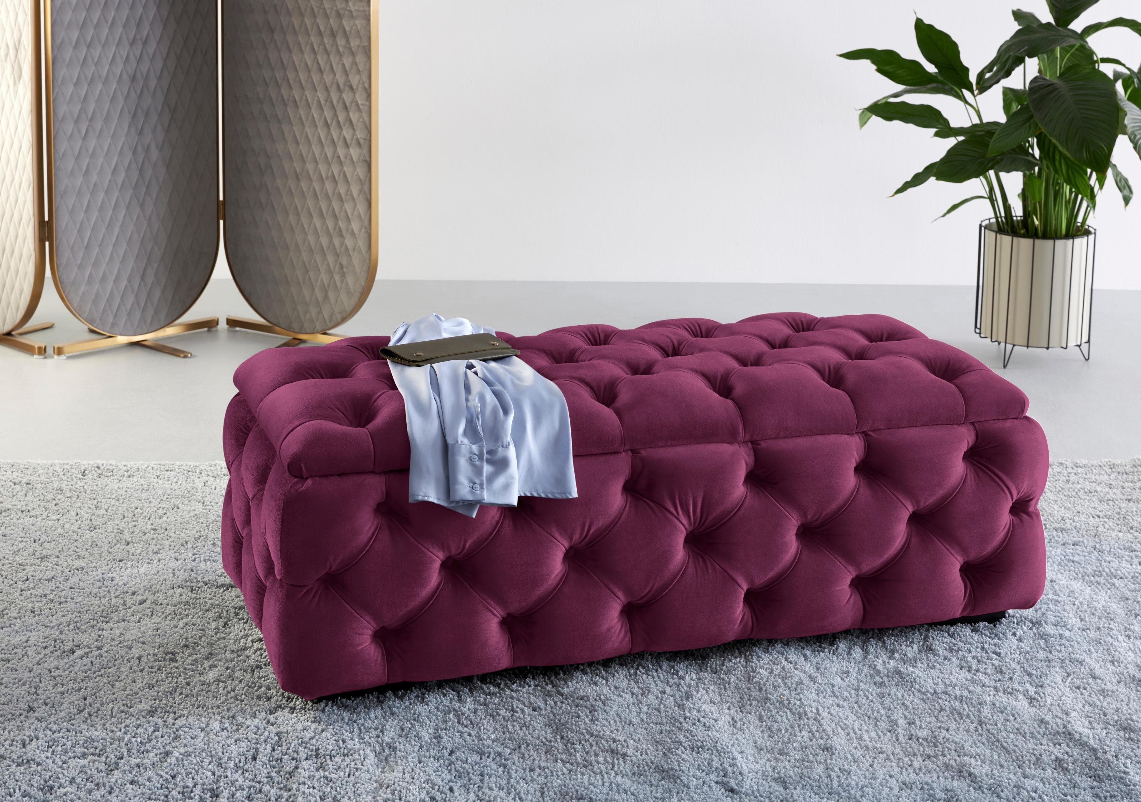 HOME AFFAIRE Polsterhocker KALINA Lila Stauraum Knopfheftung