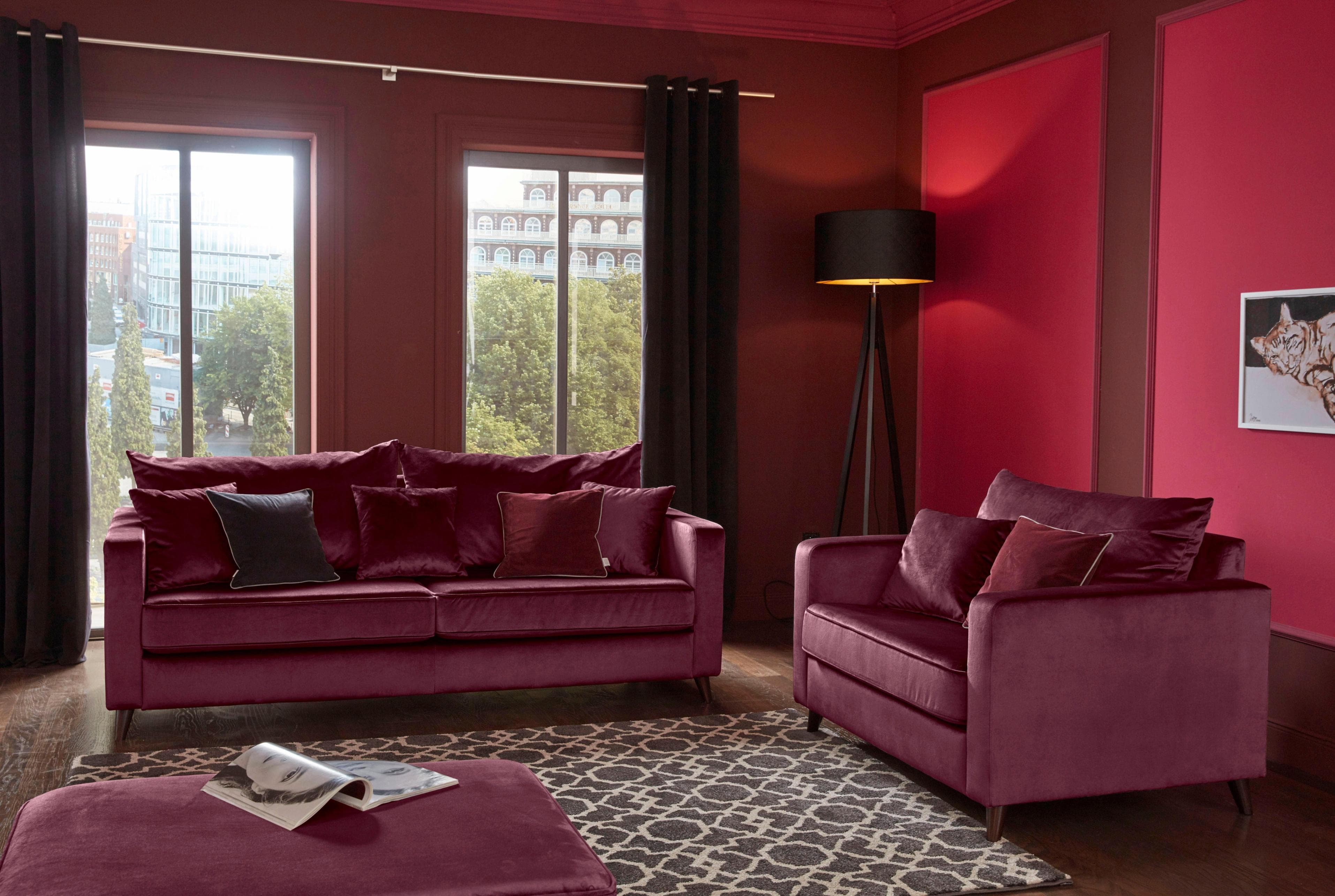 HOME AFFAIRE Hocker Renesse Rot Samtvelours Polsterhocker