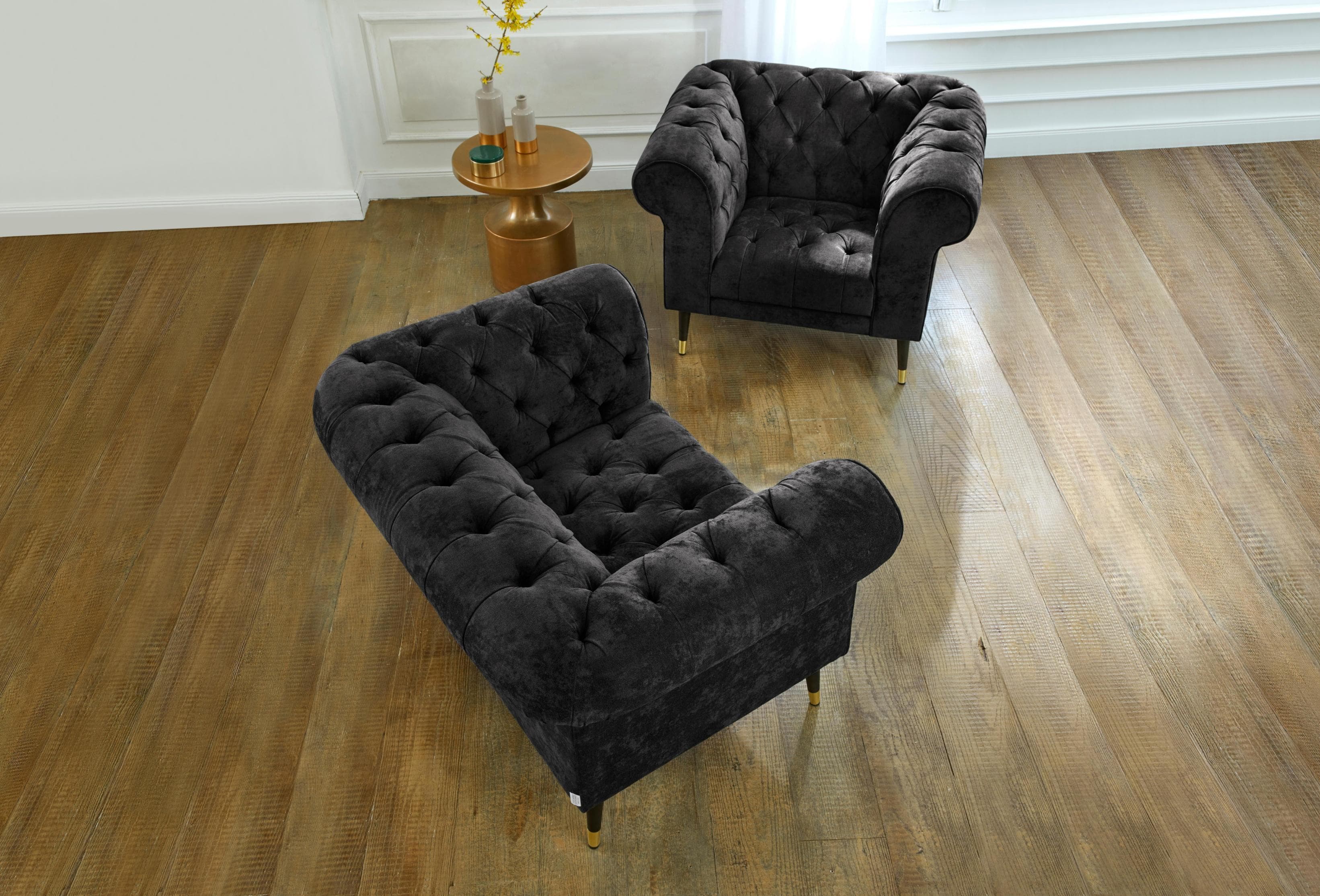 Home Affaire Chesterfield Sessel Tinnum Schwarz Microfaser Vintage