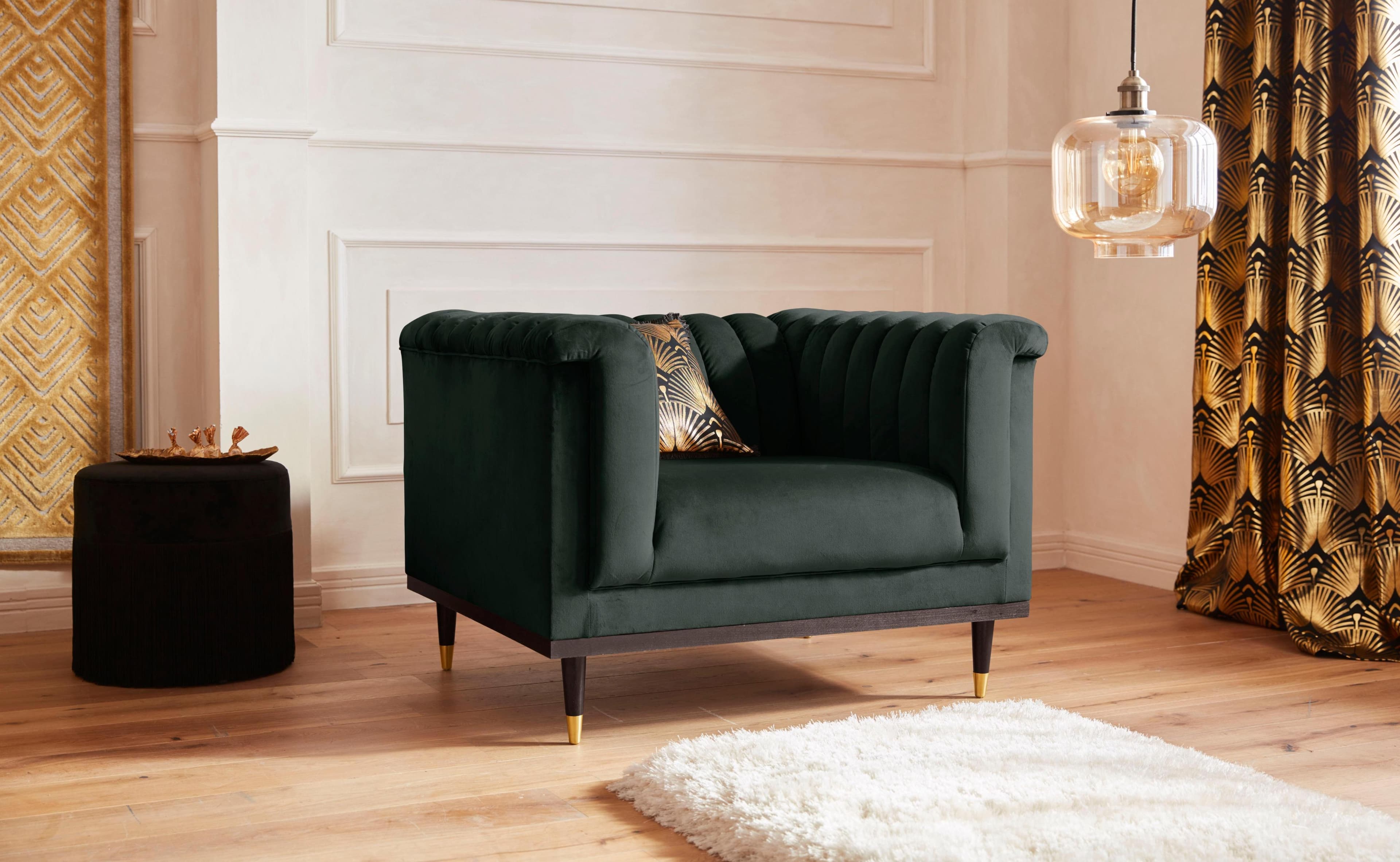 HOME AFFAIRE Sessel Chamby Dunkelgrün Samtoptik