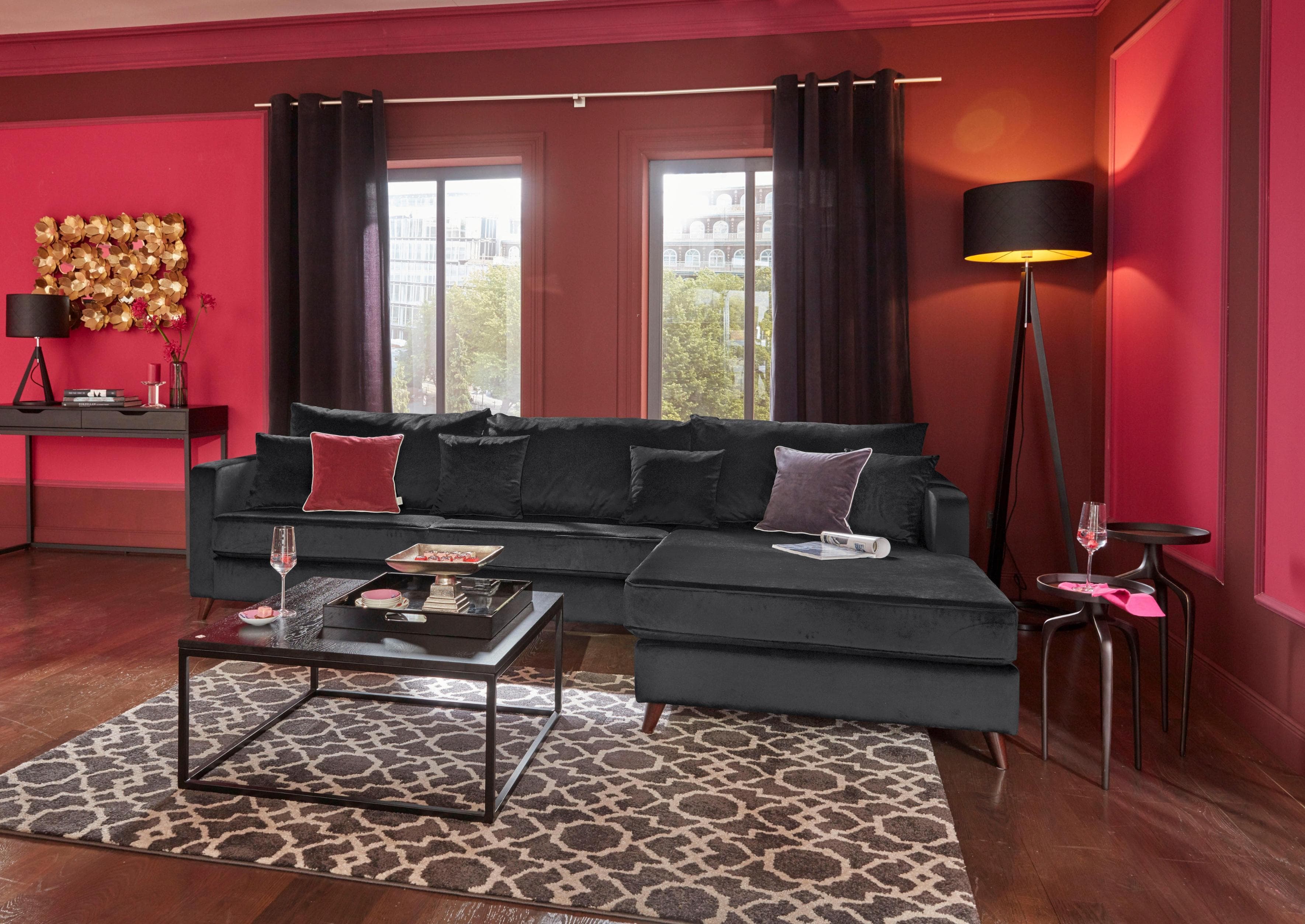 HOME AFFAIRE Ecksofa Renesse L-Form Schwarz Microfaser
