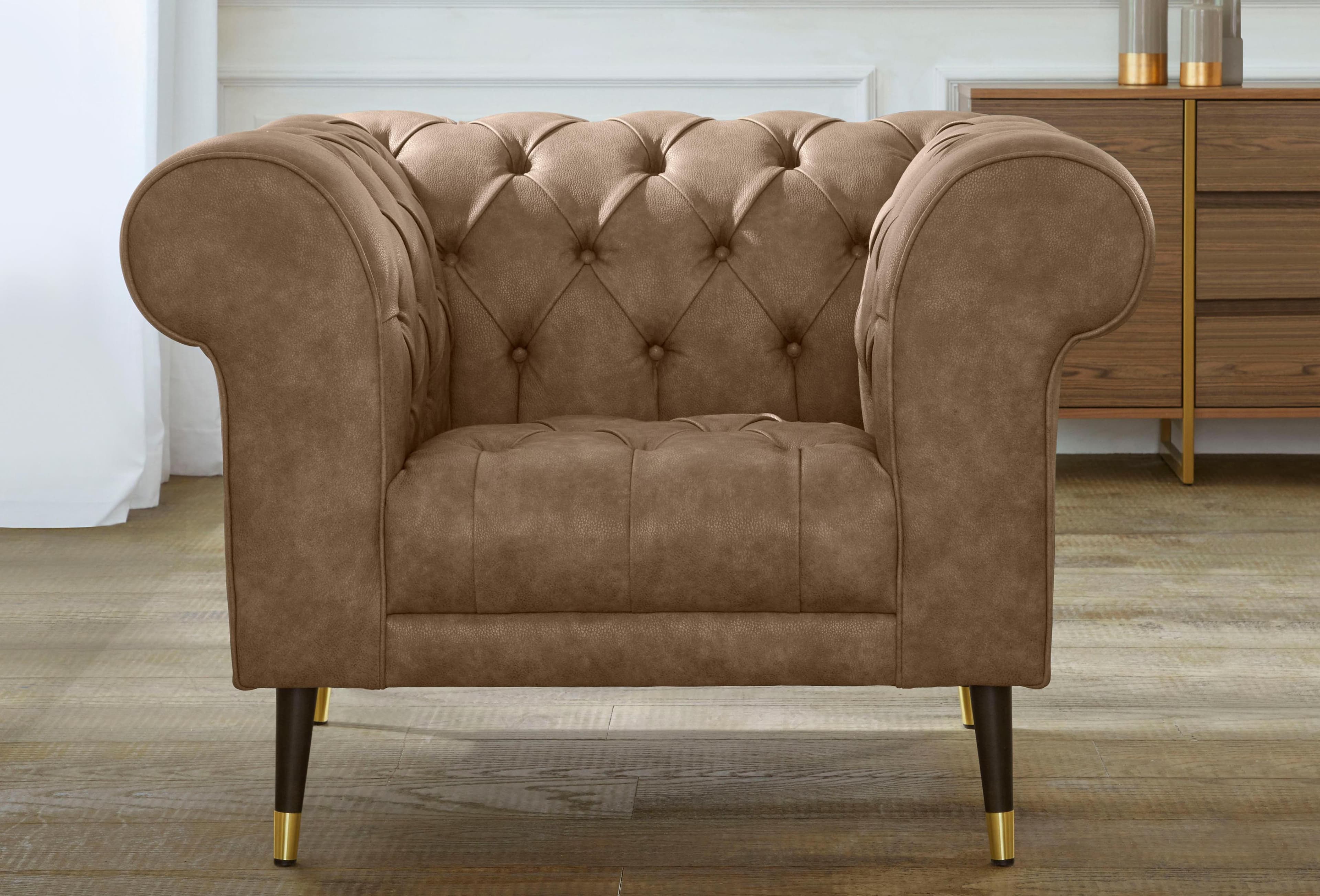Home Affaire Chesterfield-Sessel Tinnum Hellbraun Microfaser Vintage
