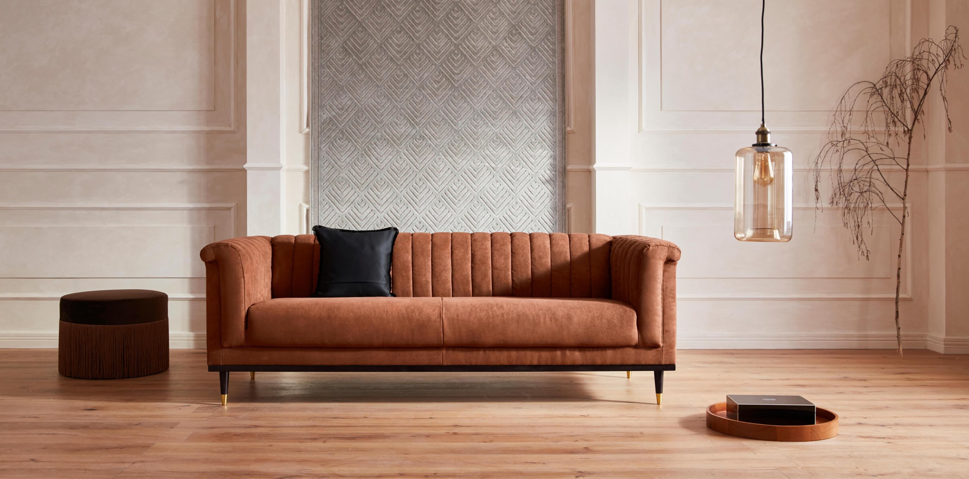 3-Sitzer Sofa mit Steppung und Holzrahmen