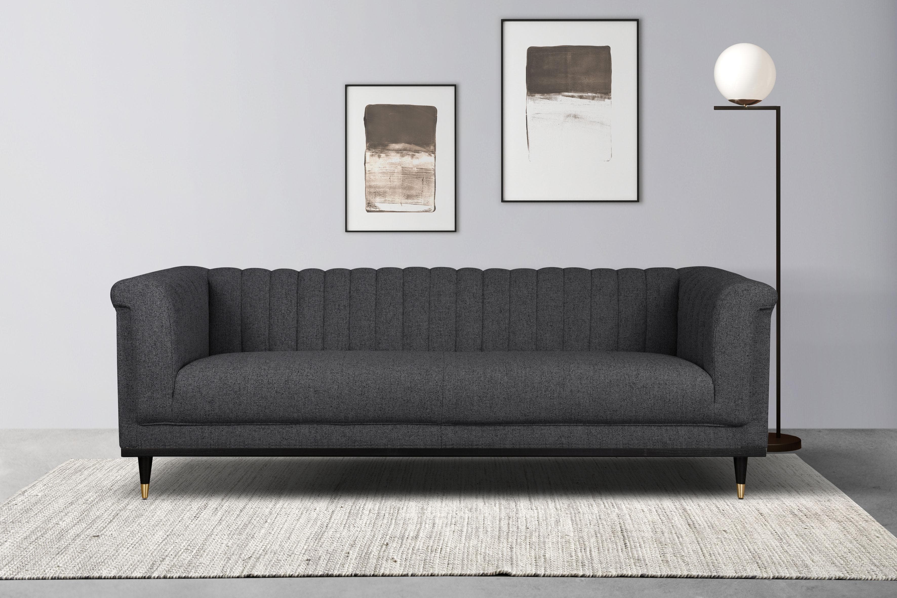 HOME AFFAIRE Chamby 3-Sitzer Sofa Dunkelgrau Samtoptik