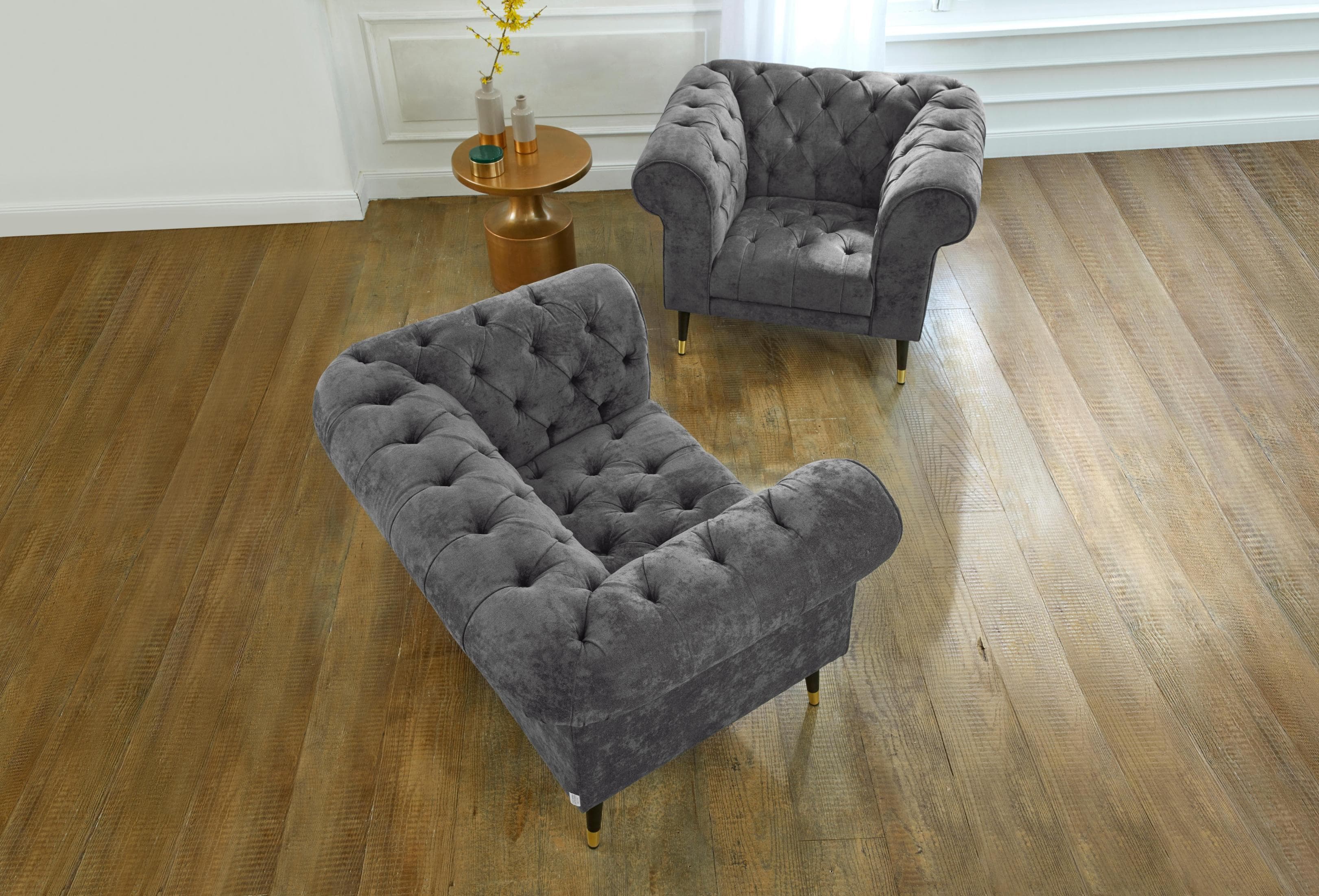 Home Affaire Tinnum Loveseat Chesterfield Sessel Grau Vintage