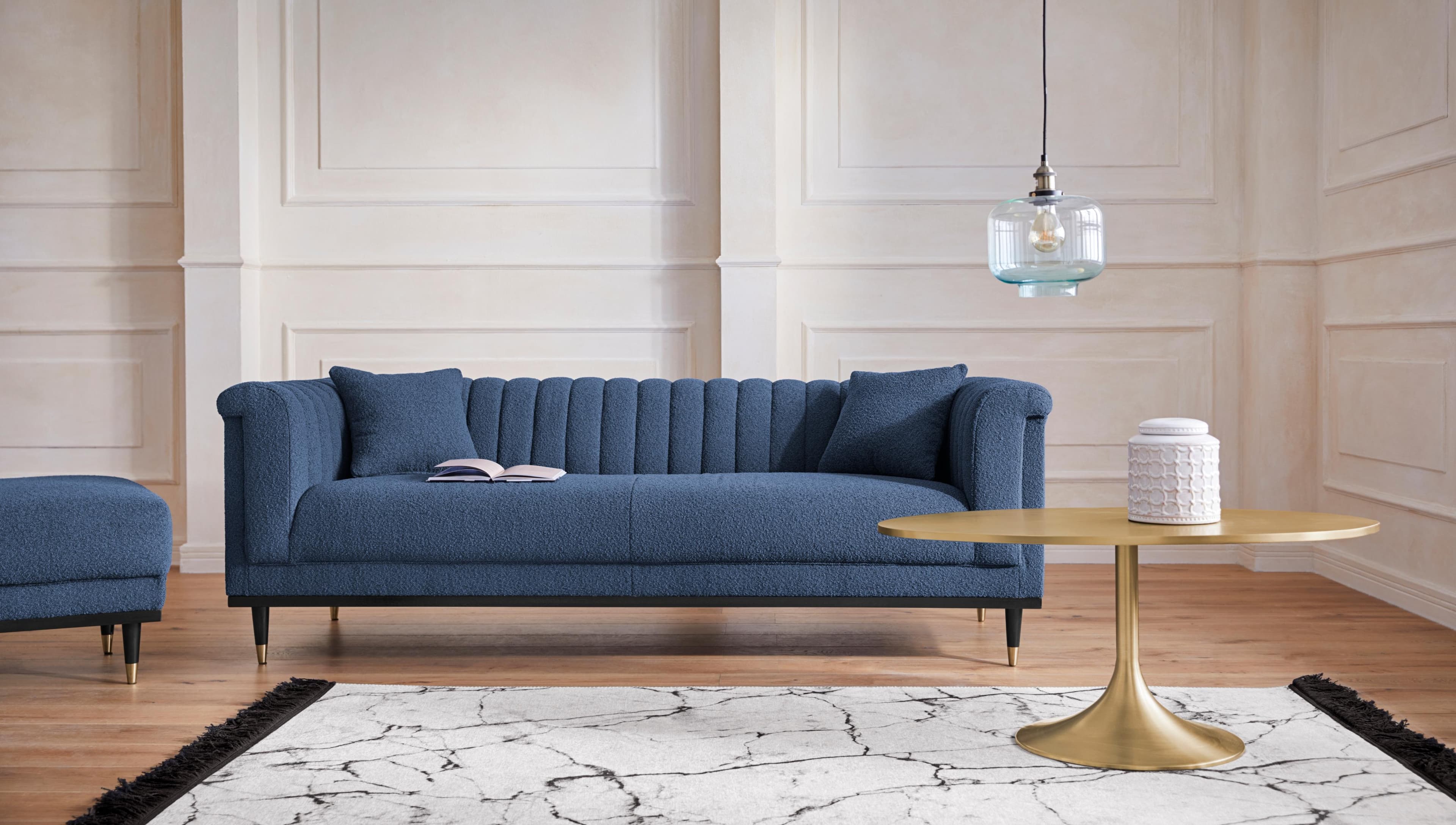 HOME AFFAIRE Chamby New 3-Sitzer Sofa Blau Bouclé