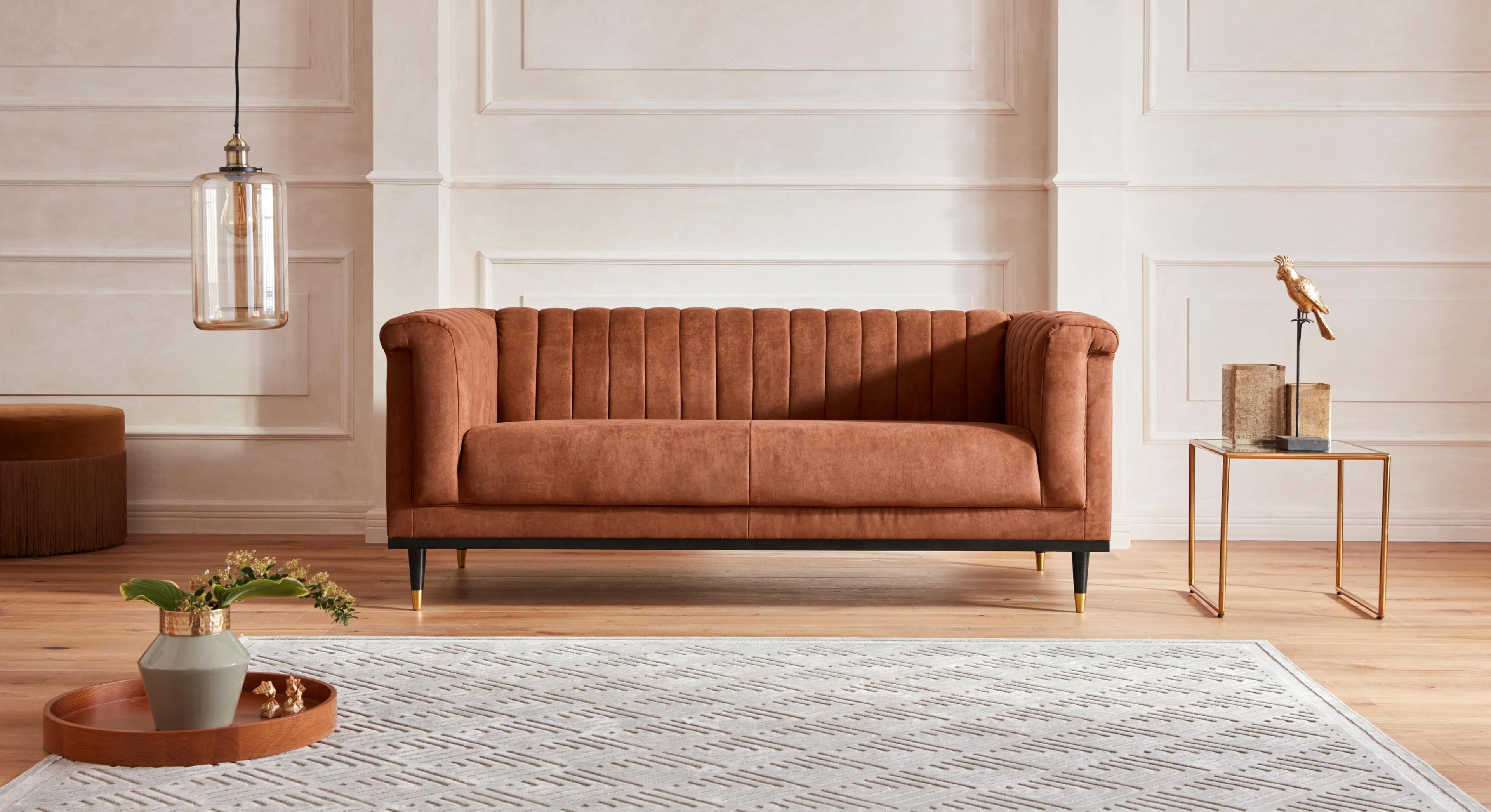 HOME AFFAIRE Chamby 2-Sitzer Sofa Cognac Microfaser Lederoptik