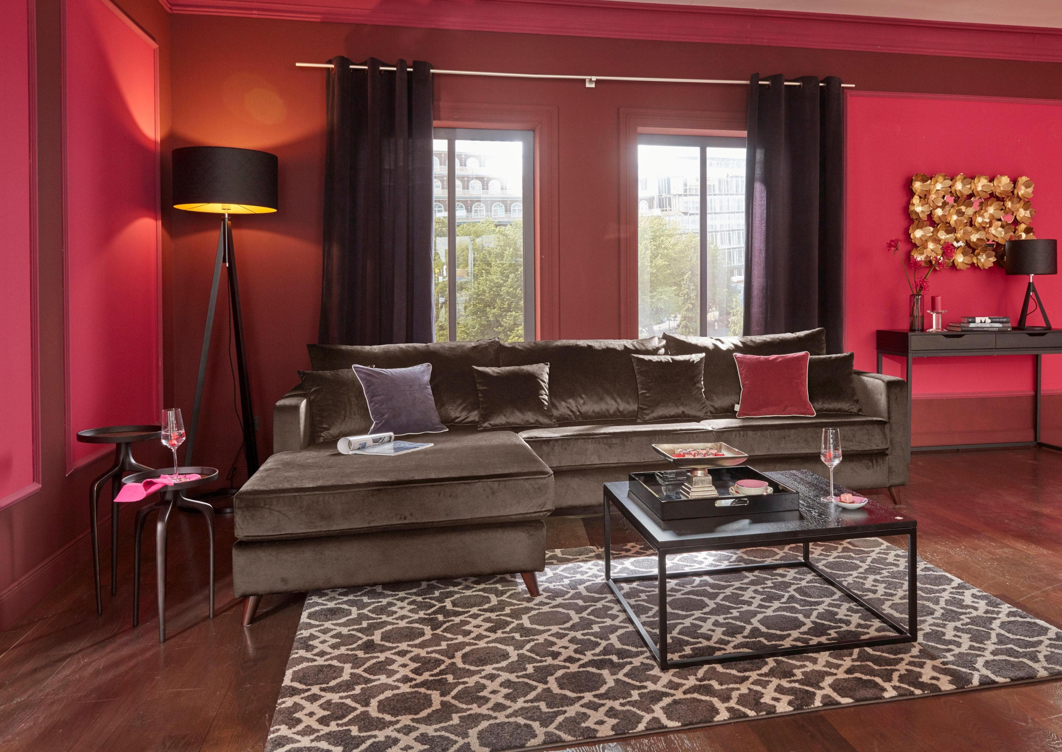 Home Affaire Ecksofa Renesse L-Form Taupe Samtvelours