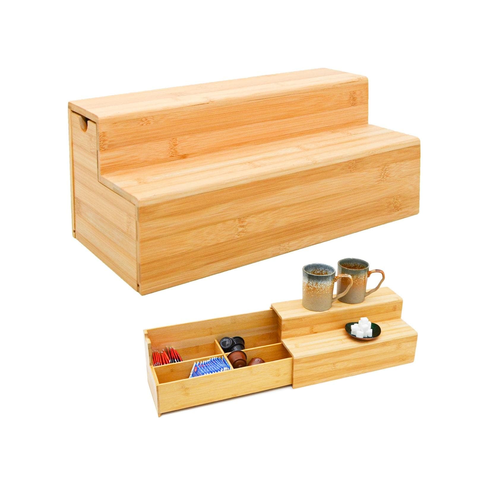 DuneDesign Bambus Kaffee & Tee Organizer Box mit Schublade