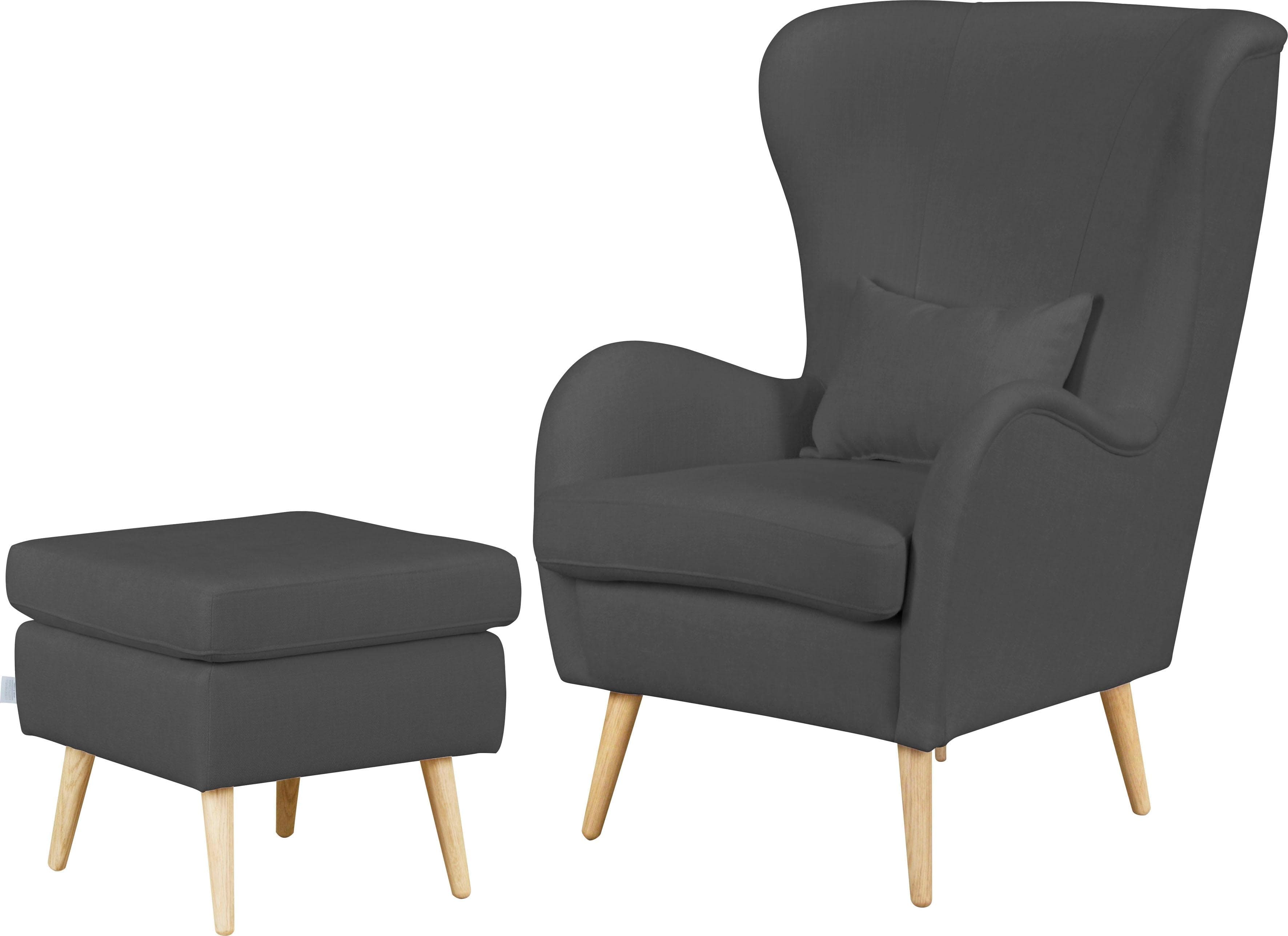 HOME AFFAIRE Sessel Salla Grau mit Hocker Struktur