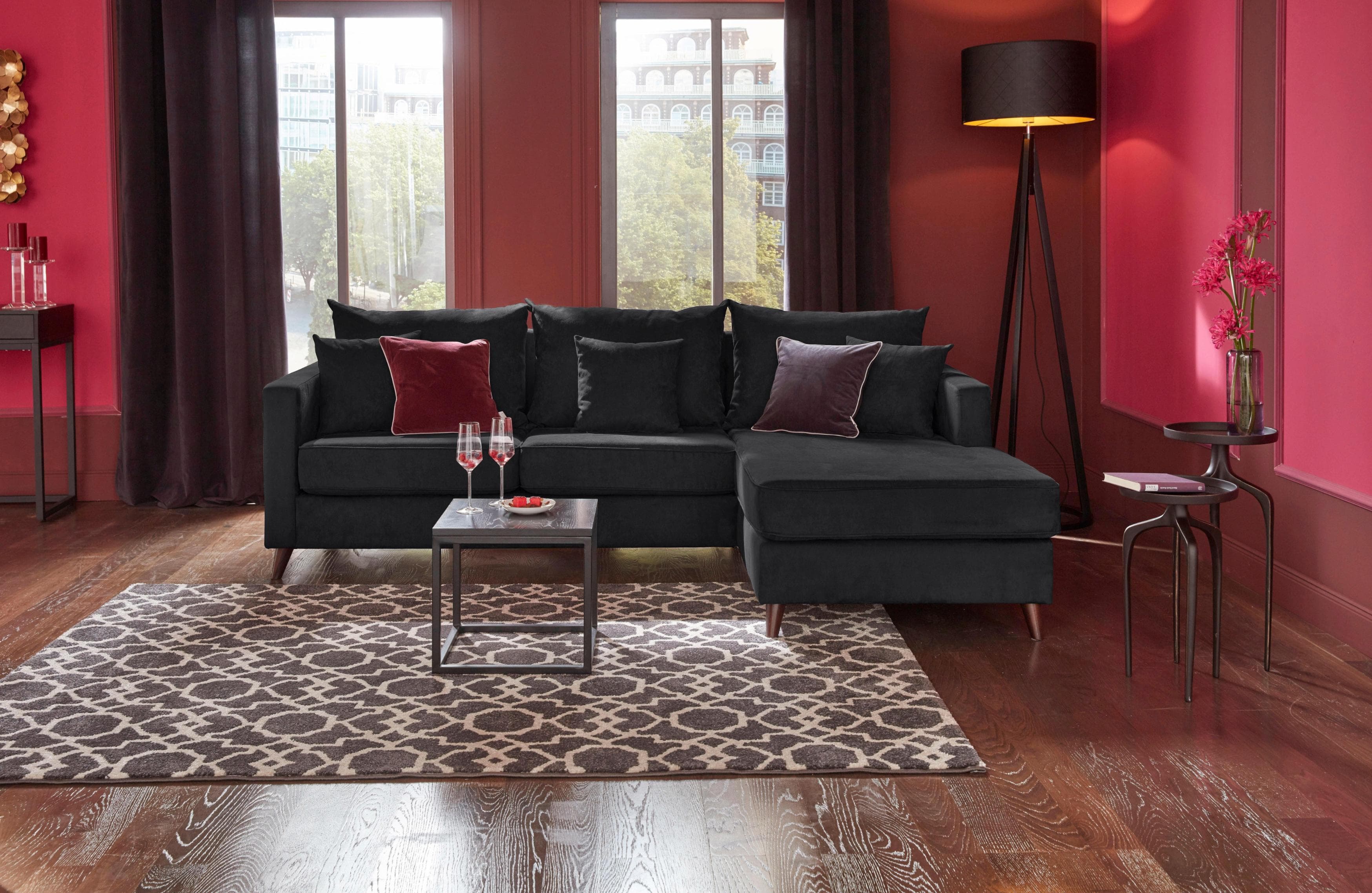 HOME AFFAIRE Ecksofa Renesse L-Form Schwarz Samtvelours