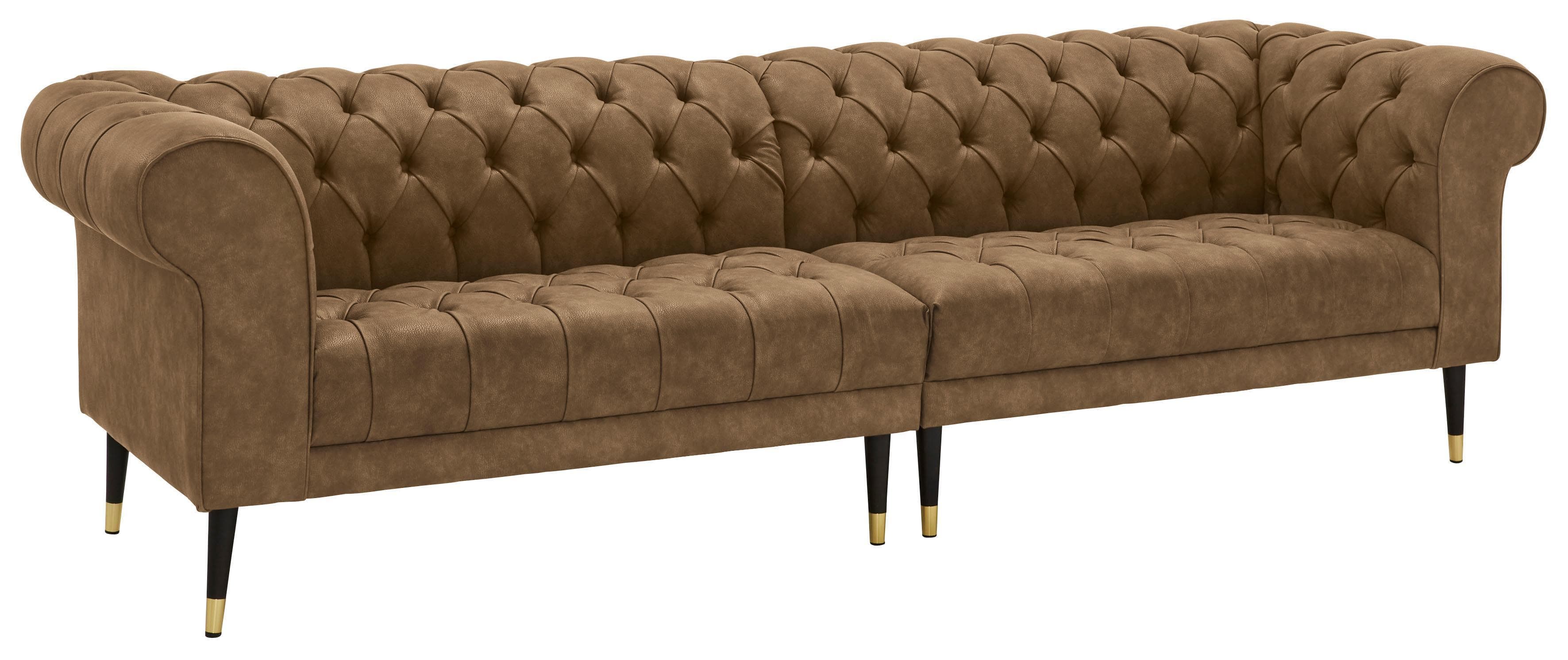 HOME AFFAIRE Chesterfield-Sofa Tinnum Hellbraun Luxus-Microfaser