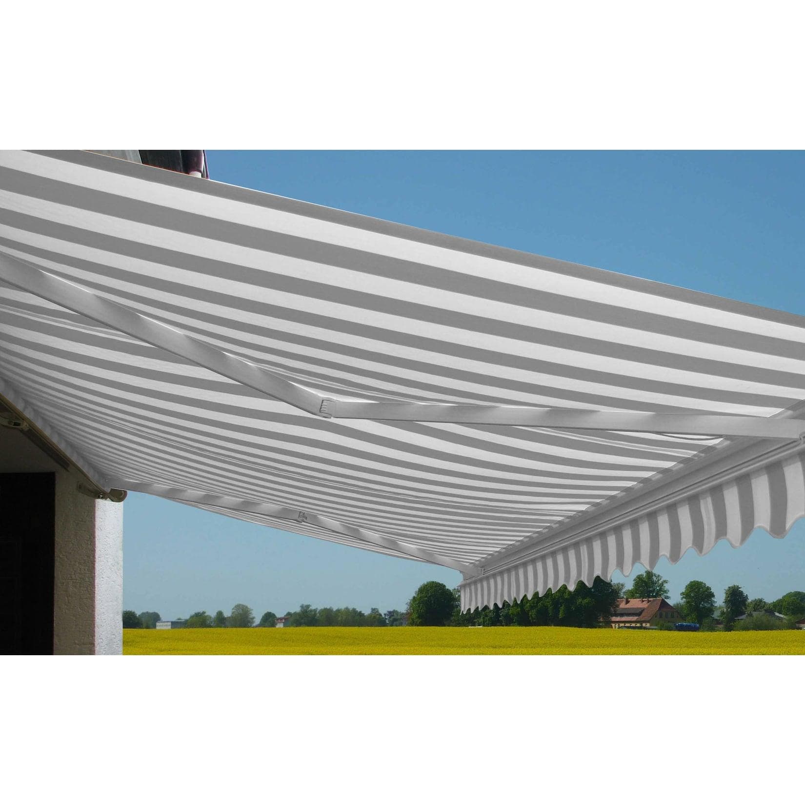 MCW Elektrische Kassetten-Markise Vollkassette Volant 5x3m Acryl Grau/Weiß