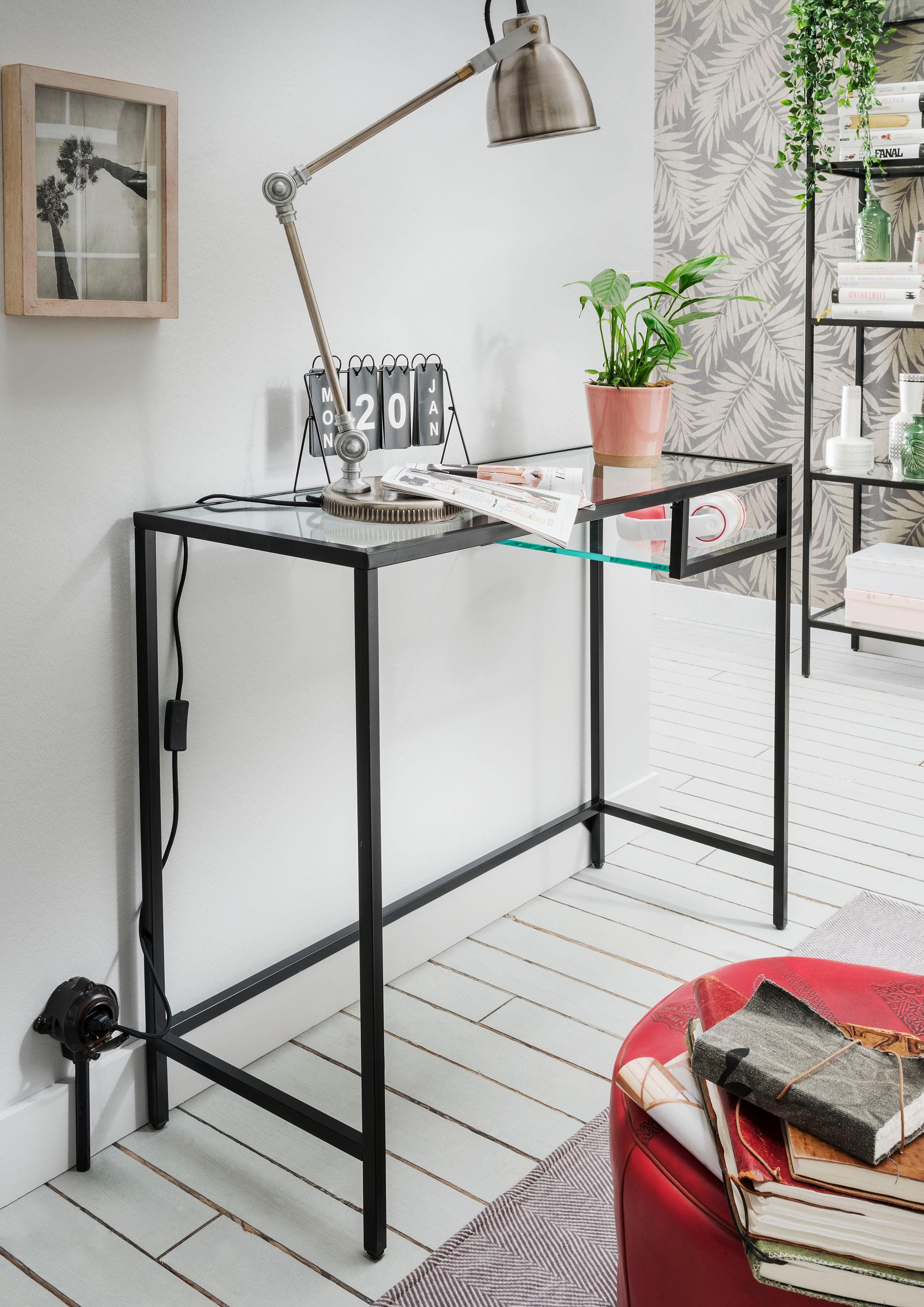 PAROLI Ablageregal Schwarz Glas Metall Modern
