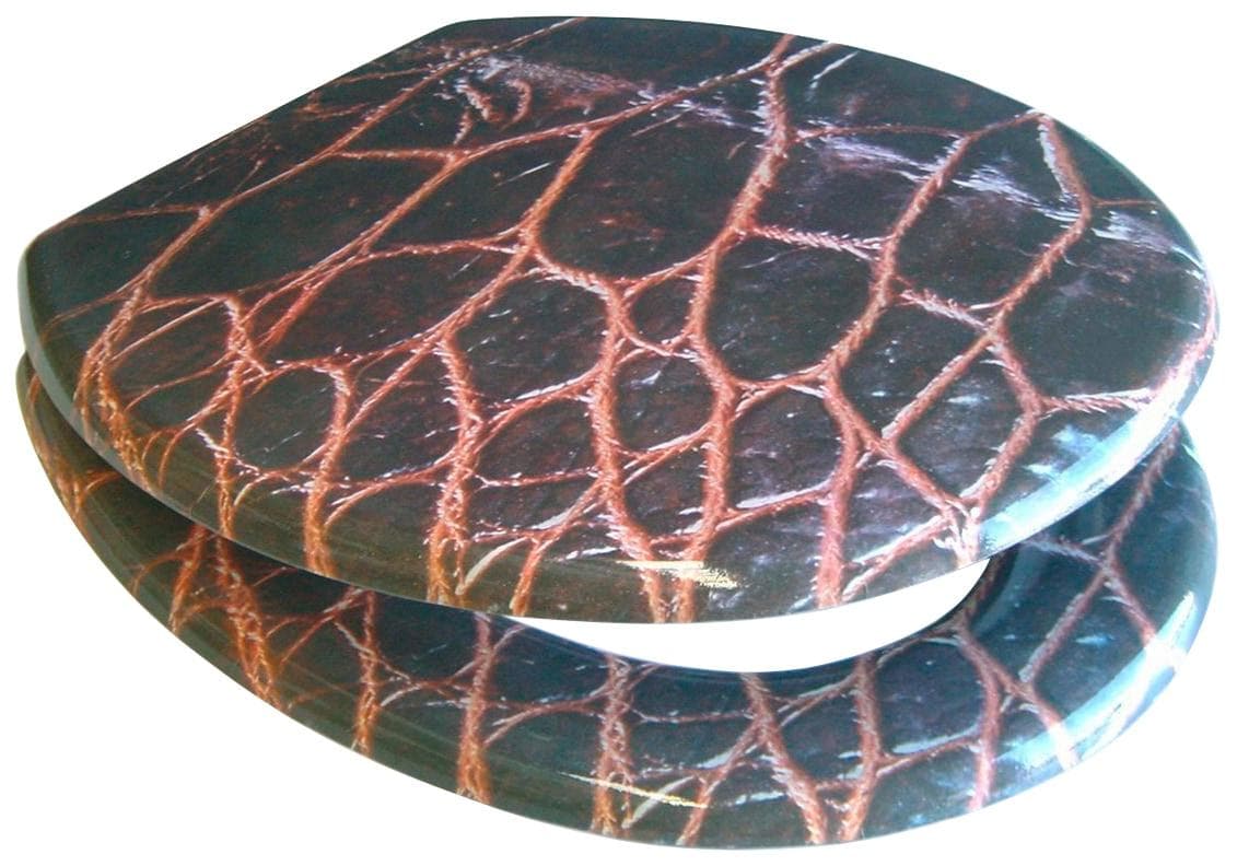 WC-Sitz ADOB "Leder" braun oval mit messingverchromten Scharnieren