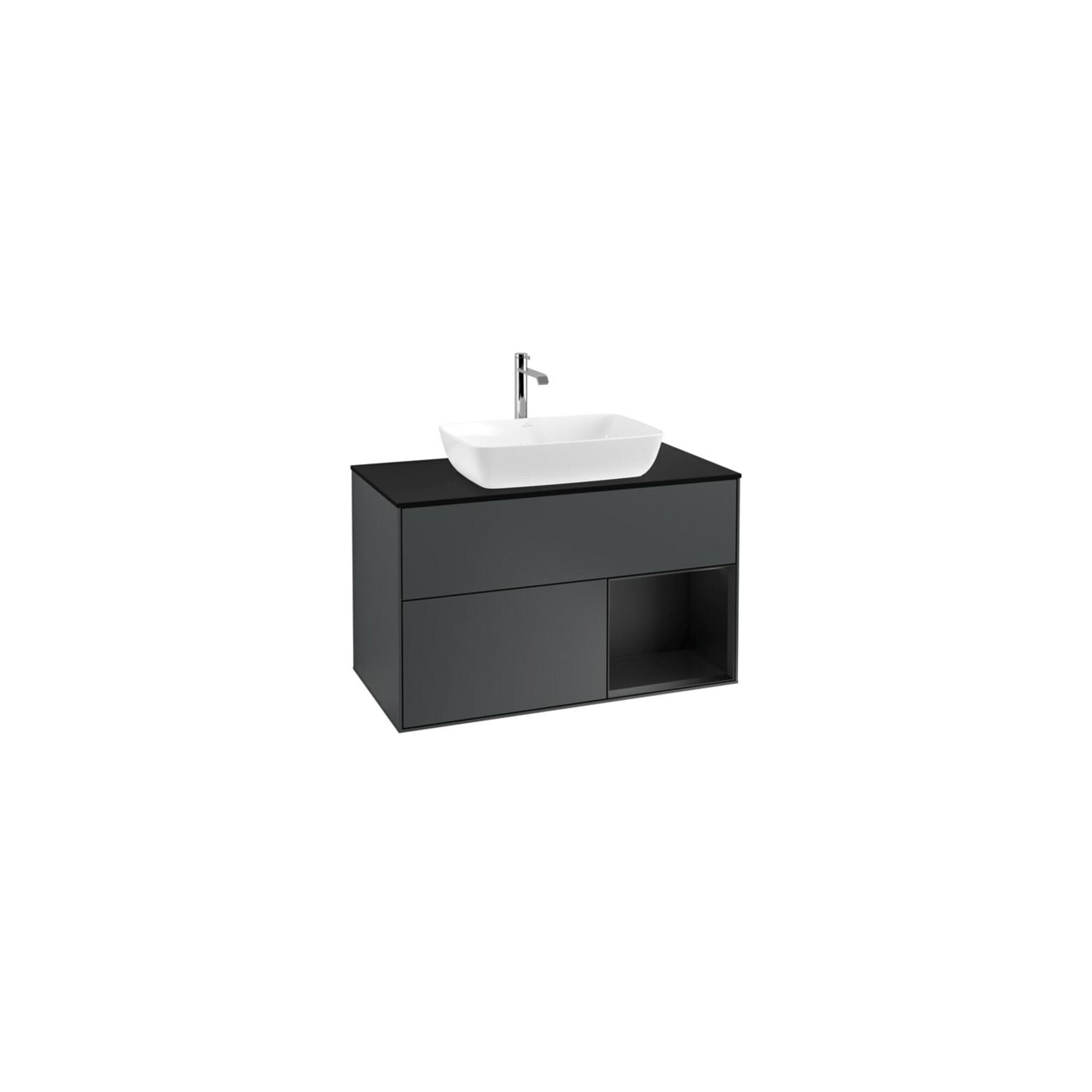 Villeroy und Boch Finion Waschtischunterschrank 100cm Schwarz Matt LED-Beleuchtung