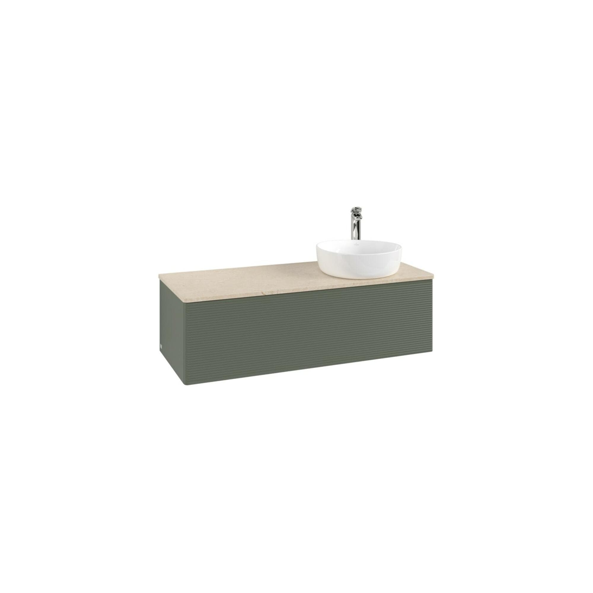Villeroy und Boch Antao Waschtisch-Unterschrank mit Beleuchtung, 1 Auszug, 1200 x 360 x 500 mm, Leaf Green Matt Lacquer / Botticino