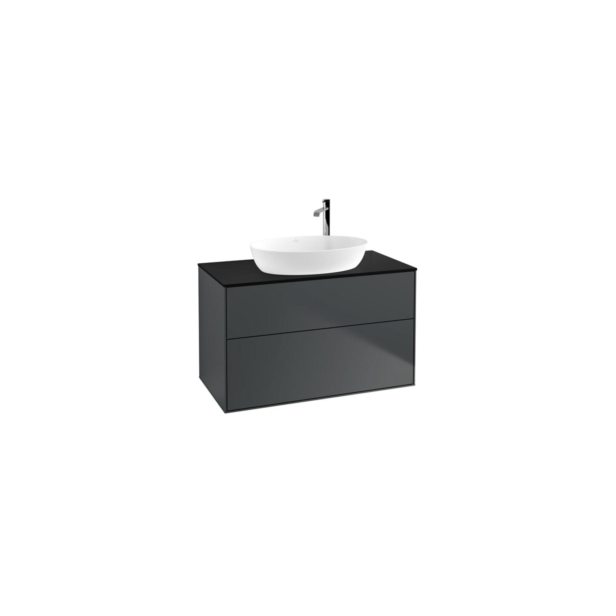 Villeroy und Boch Finion Waschtischunterschrank 100x60,3cm Emotion Abdeckplatte Schwarz Matt Midnight Blue Matt Lackiert