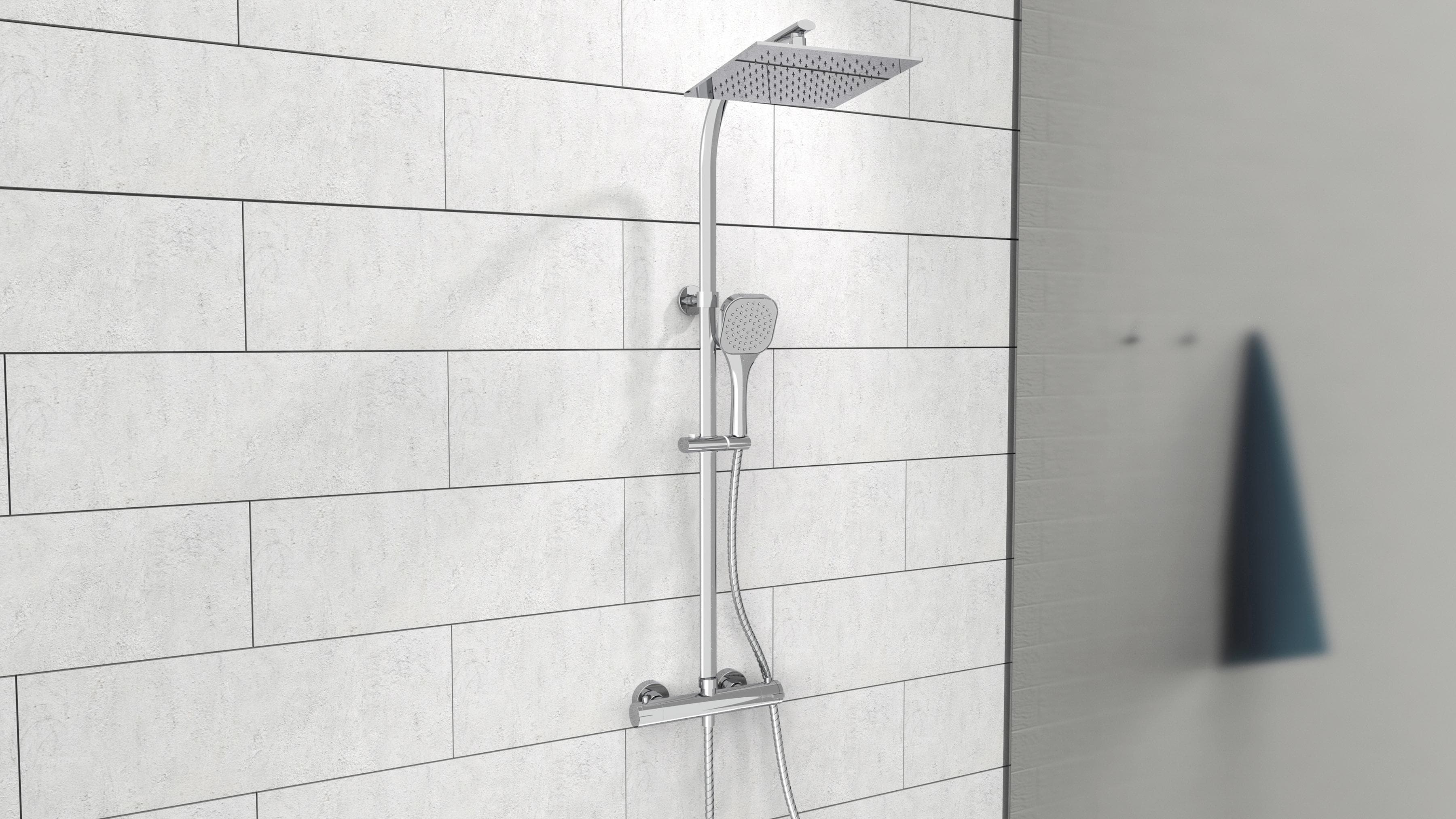 WELLTIME Duschsystem Turin chromfarben eckig mit Thermostat