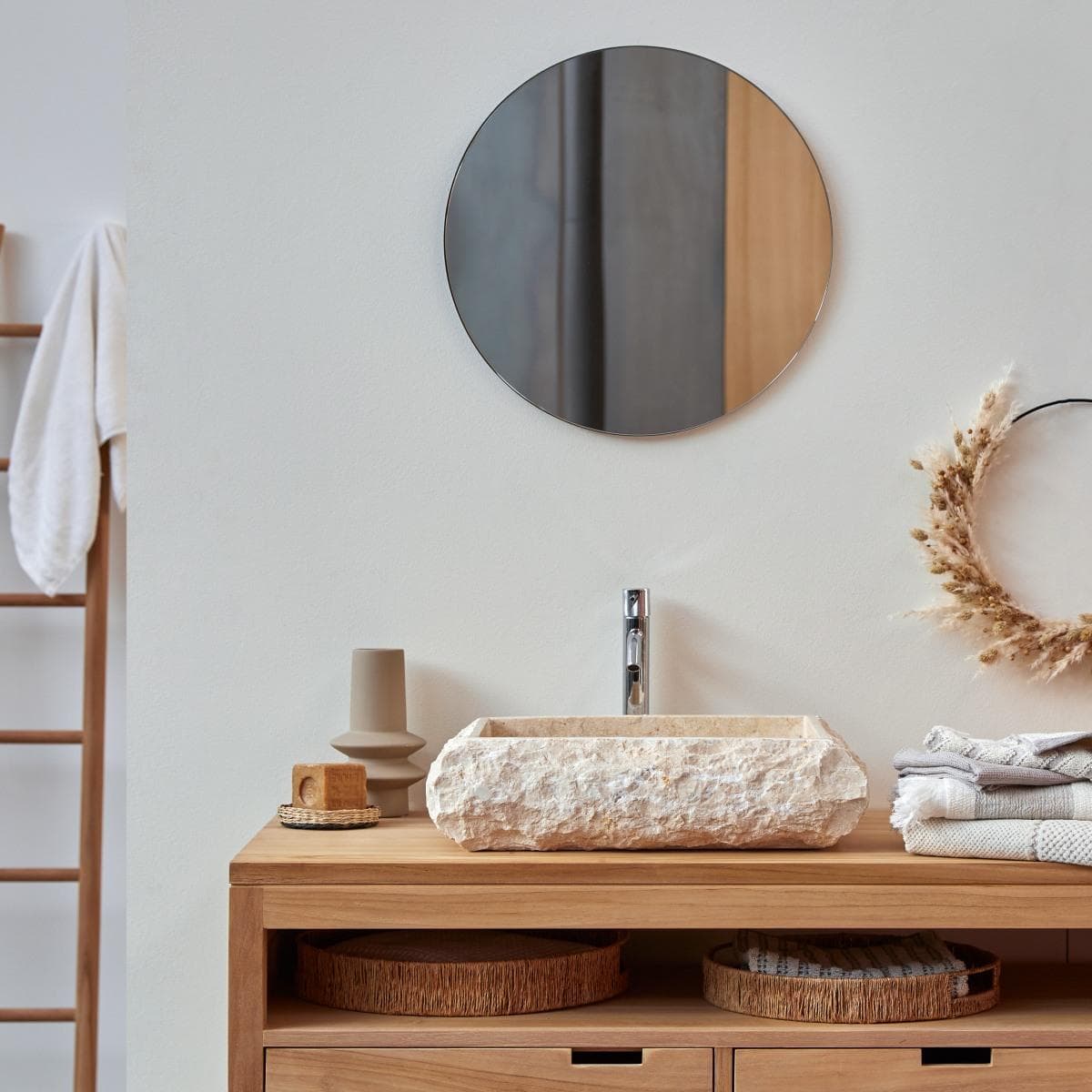 Tikamoon Waschbecken aus Marmor Scrula Slim Beige Aufsatzwaschbecken