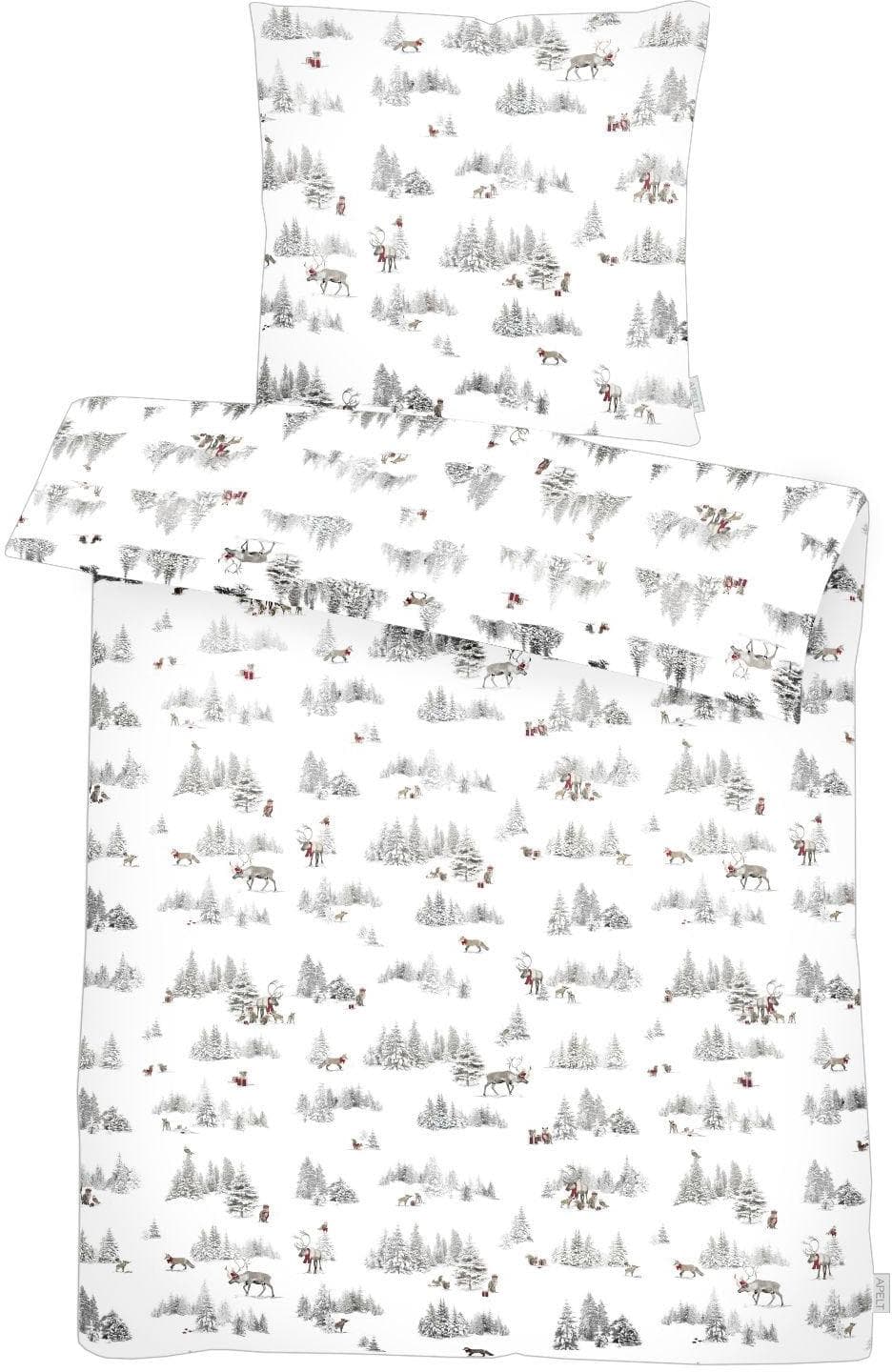 APELT Bettwäsche Lasse Grau Weiß Chalet-Stil Satin