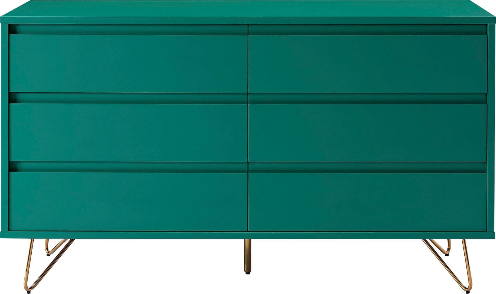 Salesfever Bolton Sideboard Grün/Gold mit 6 Schubladen