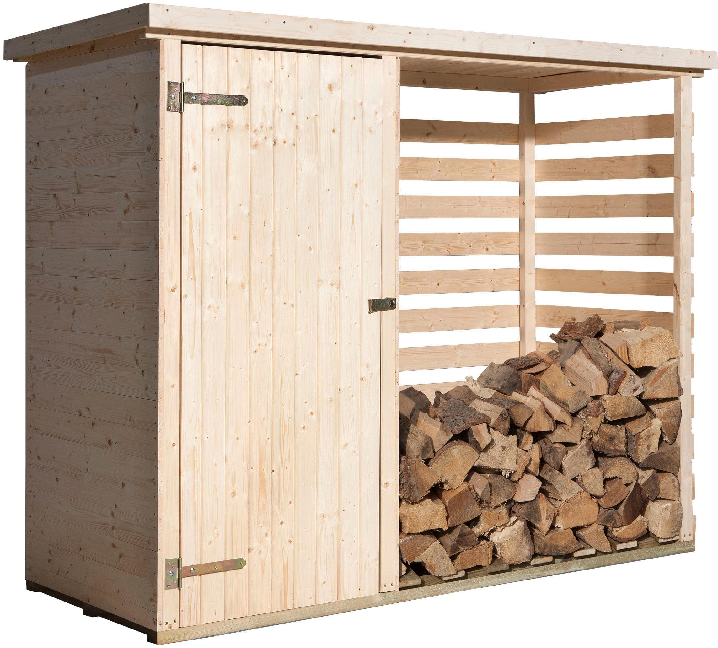 WEKA Kaminholzregal 663 Lagerraum für Brennholz mit integriertem Geräteraum Beige