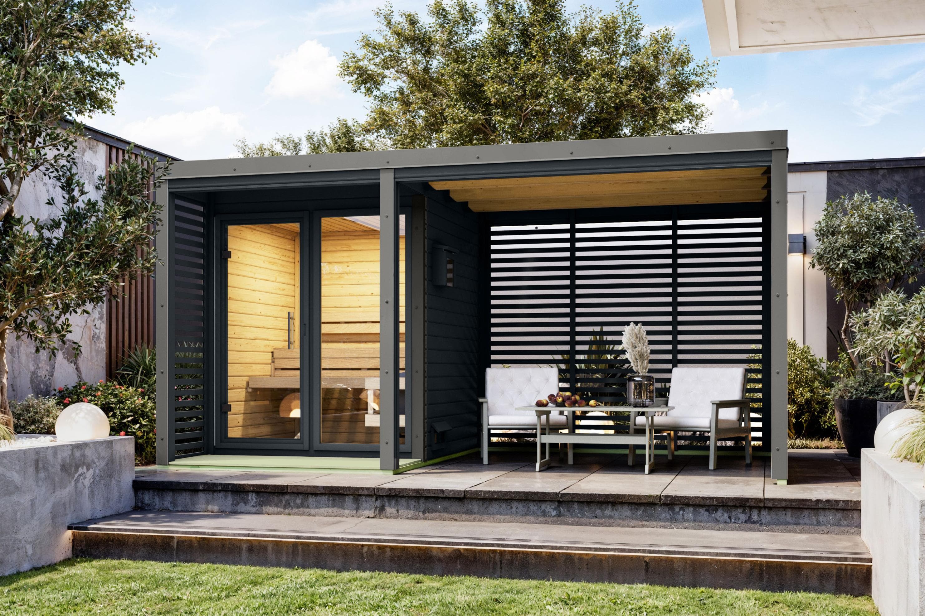 Karibu Saunahaus Adrian 1 Anthrazit-Grau Aluminium