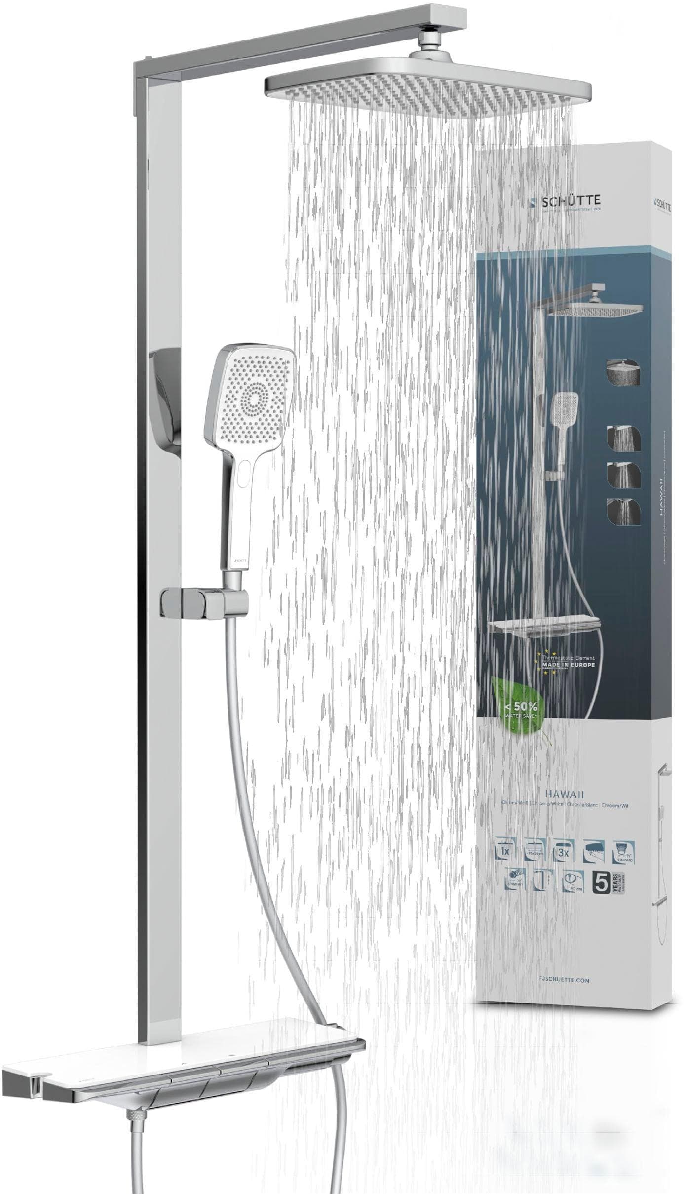 SCHÜTTE HAWAII Duschsystem mit Thermostat und Glasablage