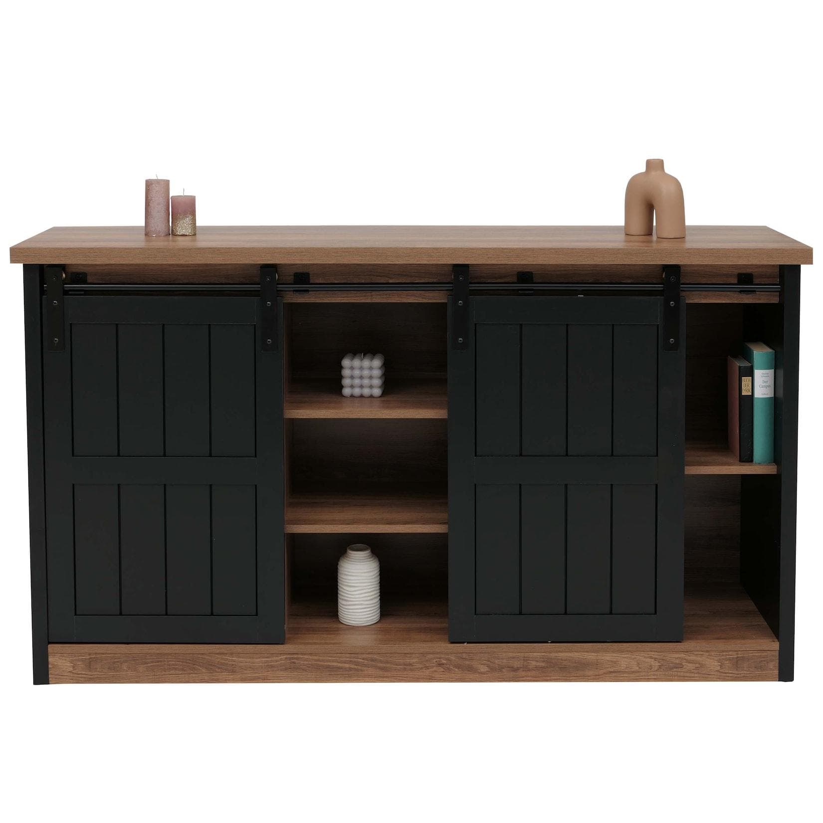 MCW Sideboard MCW-K75 Industrial Schiebetür 7 Fächer Braun-Schwarz