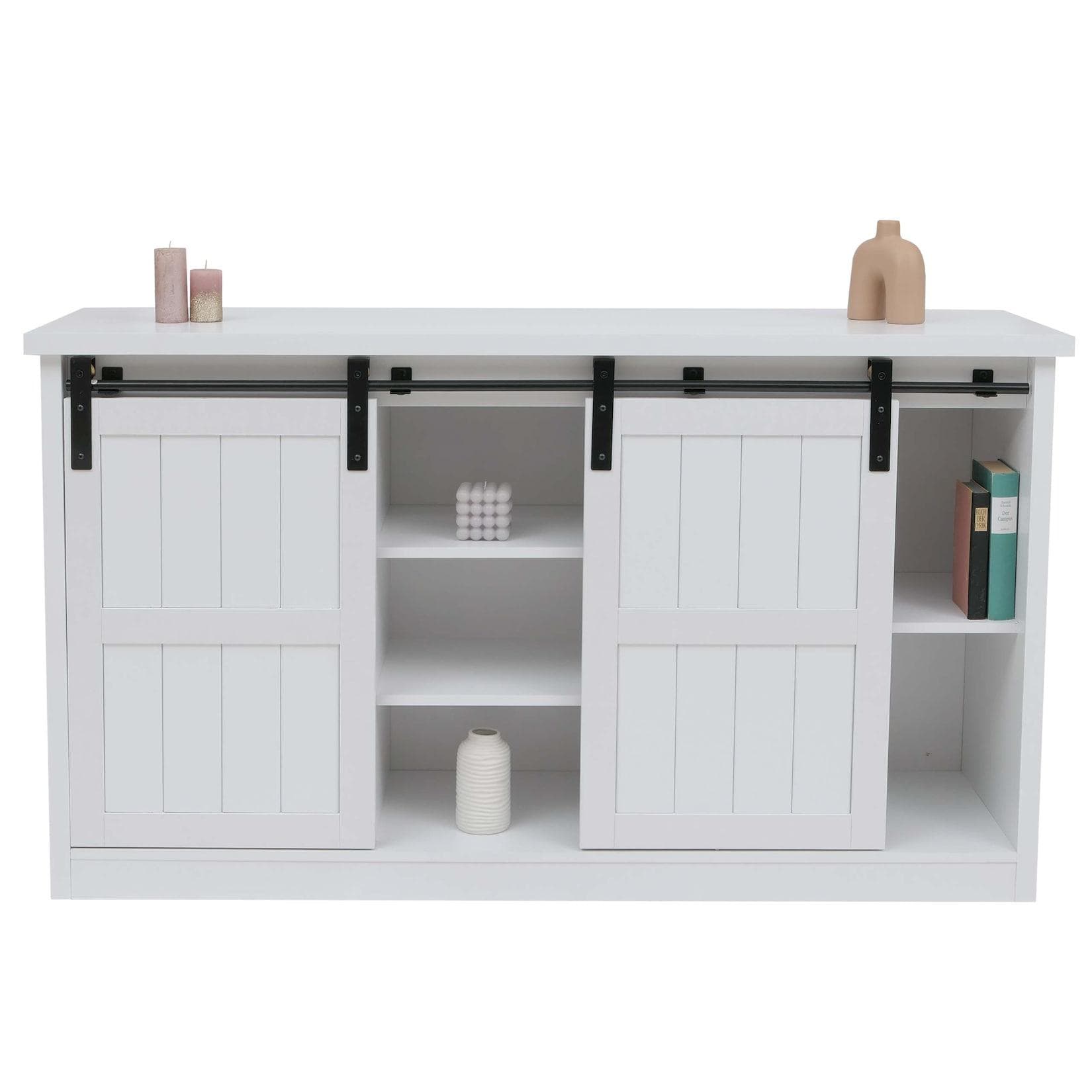 MCW Sideboard MCW-K75 Weiß Industrial Schiebetür 7 Fächer
